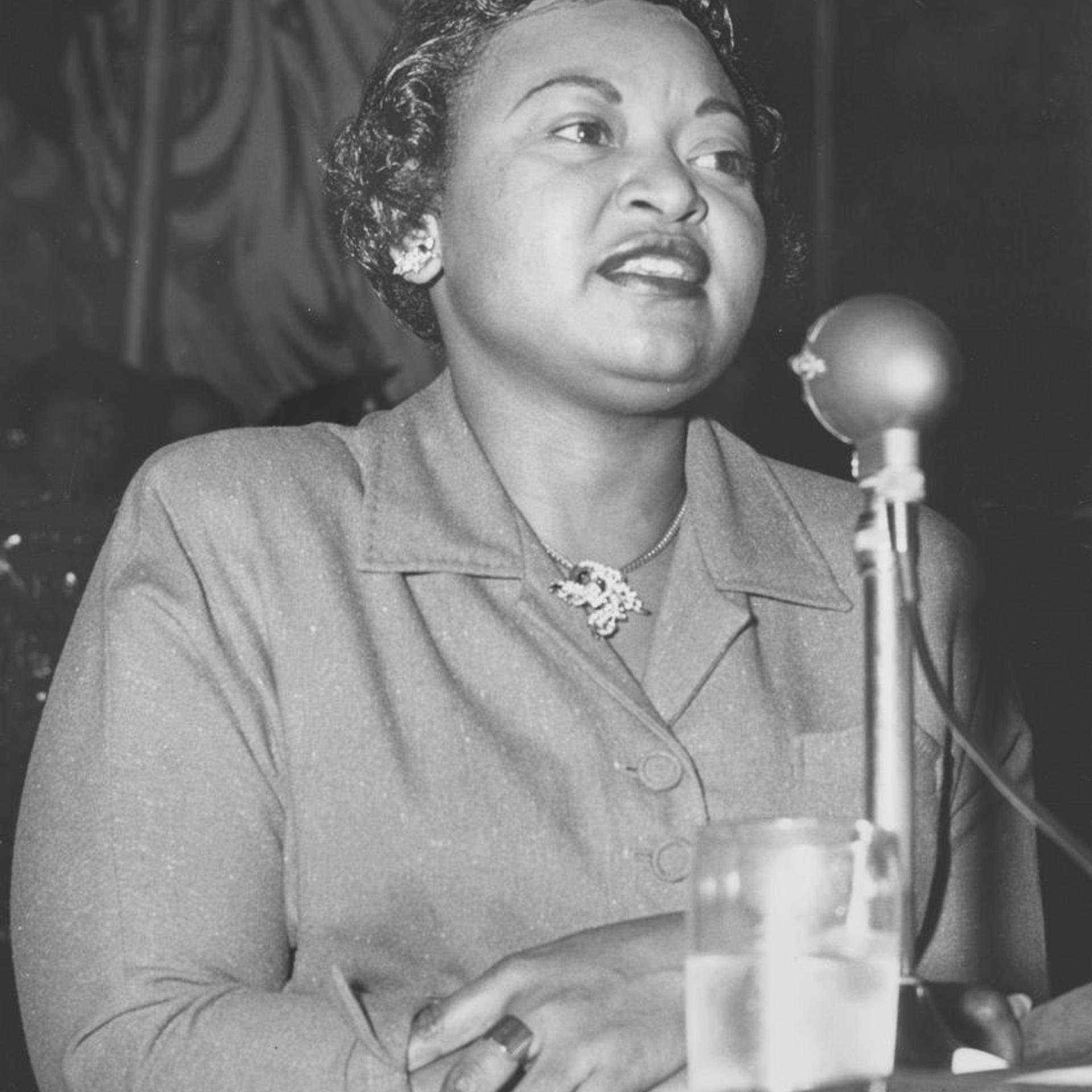 Mamie Till-Mobley delivering a speech.