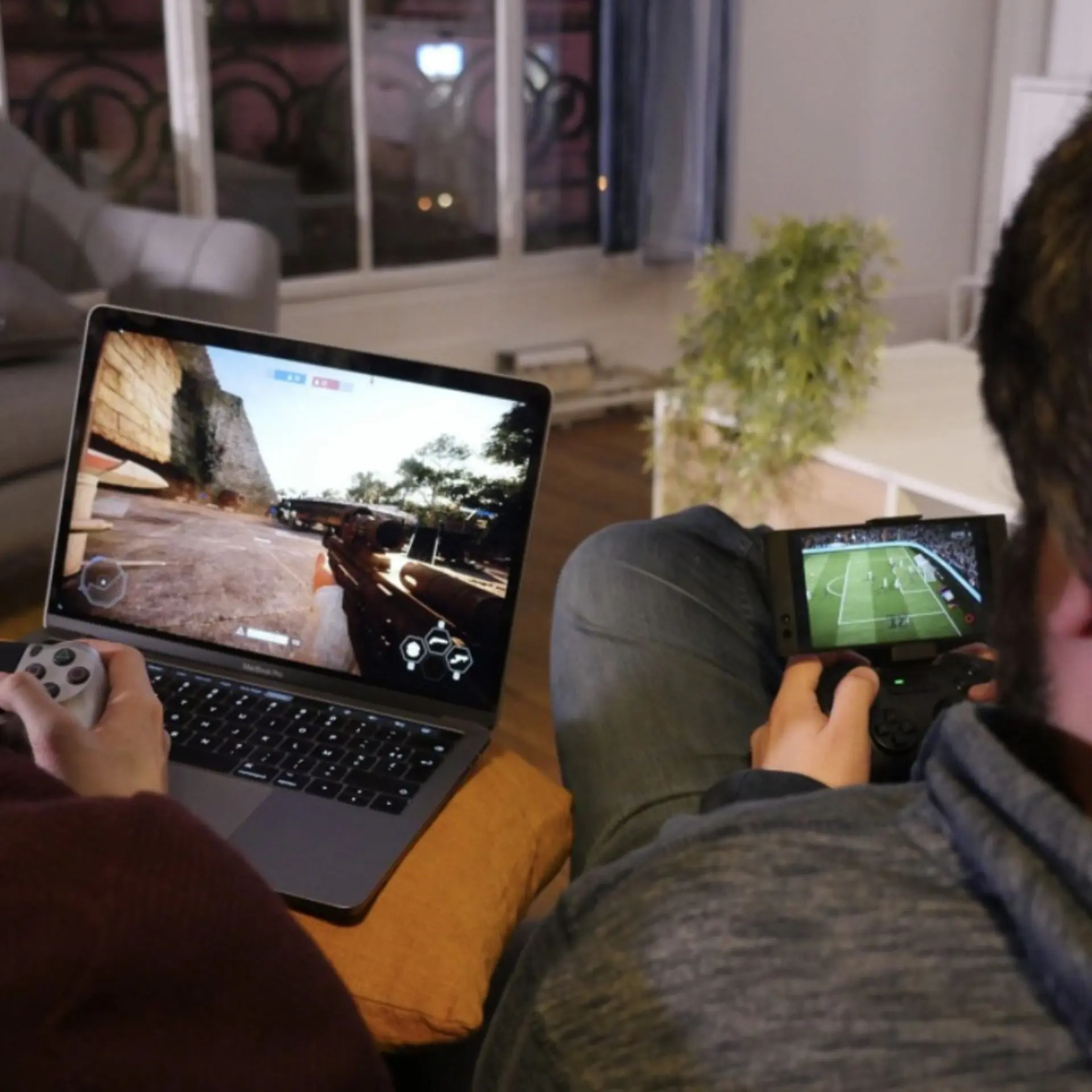 Game streaming on a phone and laptop through Blade's Shadow cloud PC service
