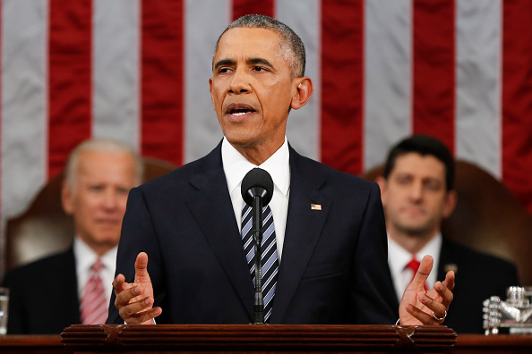 WASHINGTON, DC - JANUARY 12:  President Barack Obama delivers his State of the Union address before a joint session of Congress on Capitol Hill January 12, 2016 in Washington, D.C.  In his final State of the Union, President Obama reflected on the past s