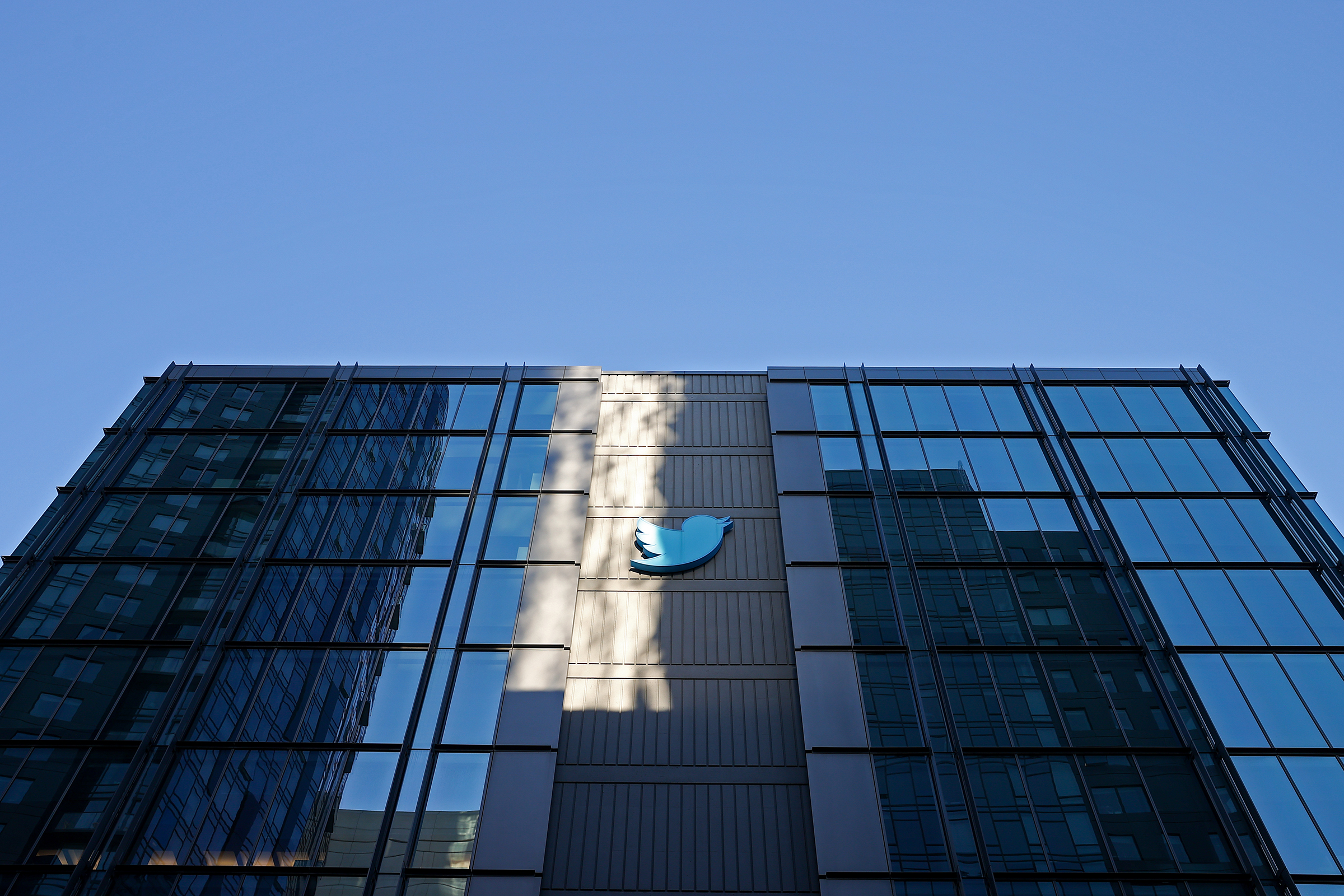Twitter headquarters is seen towering above in San Francisco, Calif., on October 27, 2021.