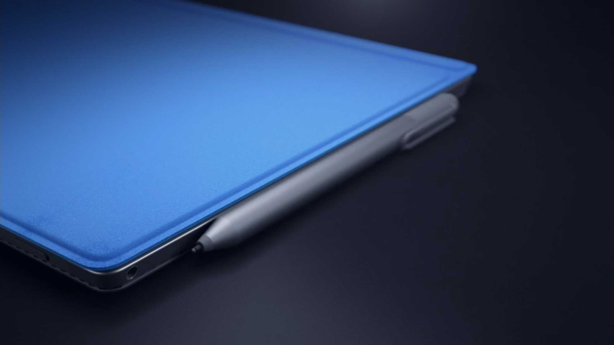 Magnets allow it to be stored on the tablet's edge.