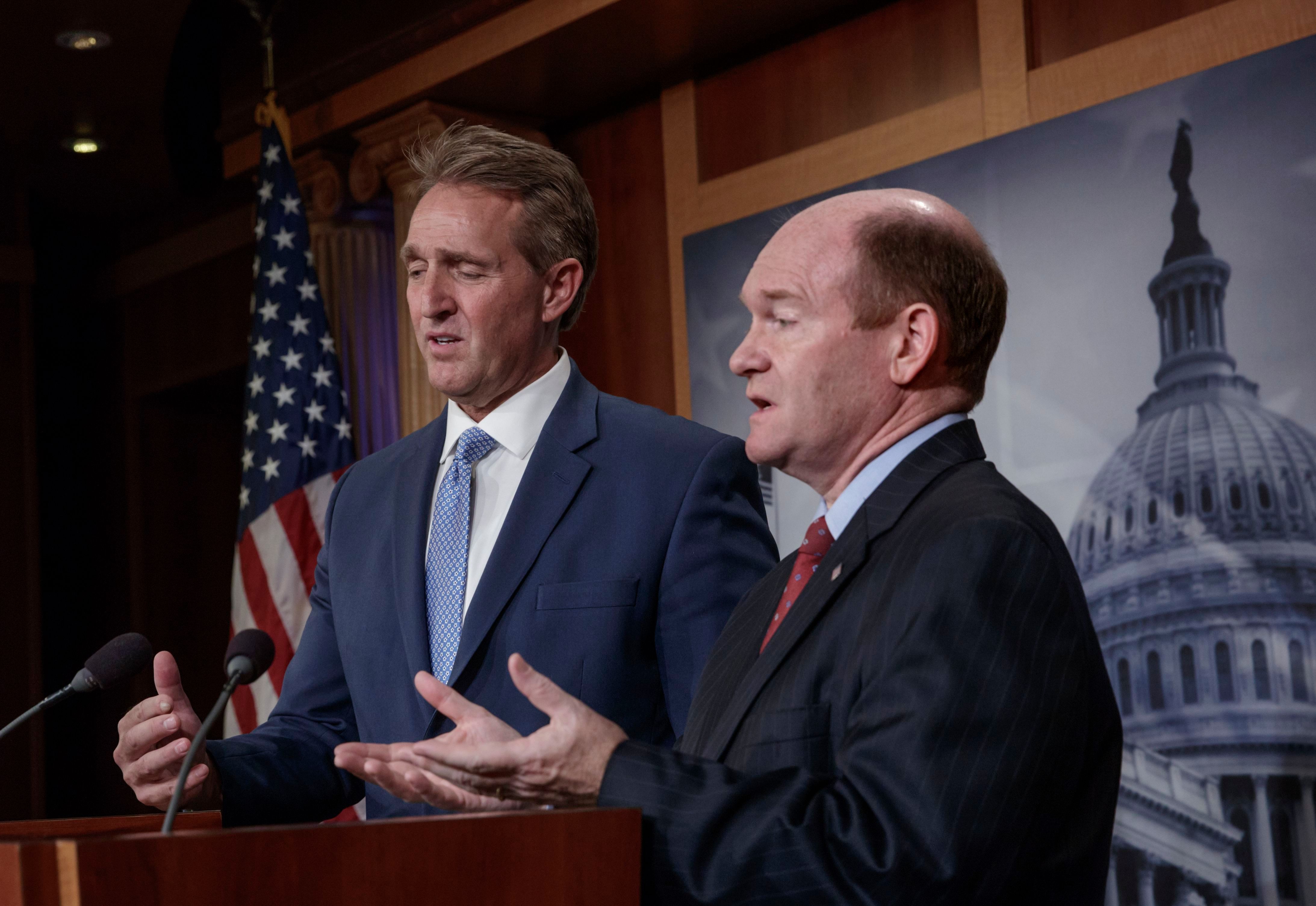 Jeff Flake and Chris Coons speaking on Senate floor