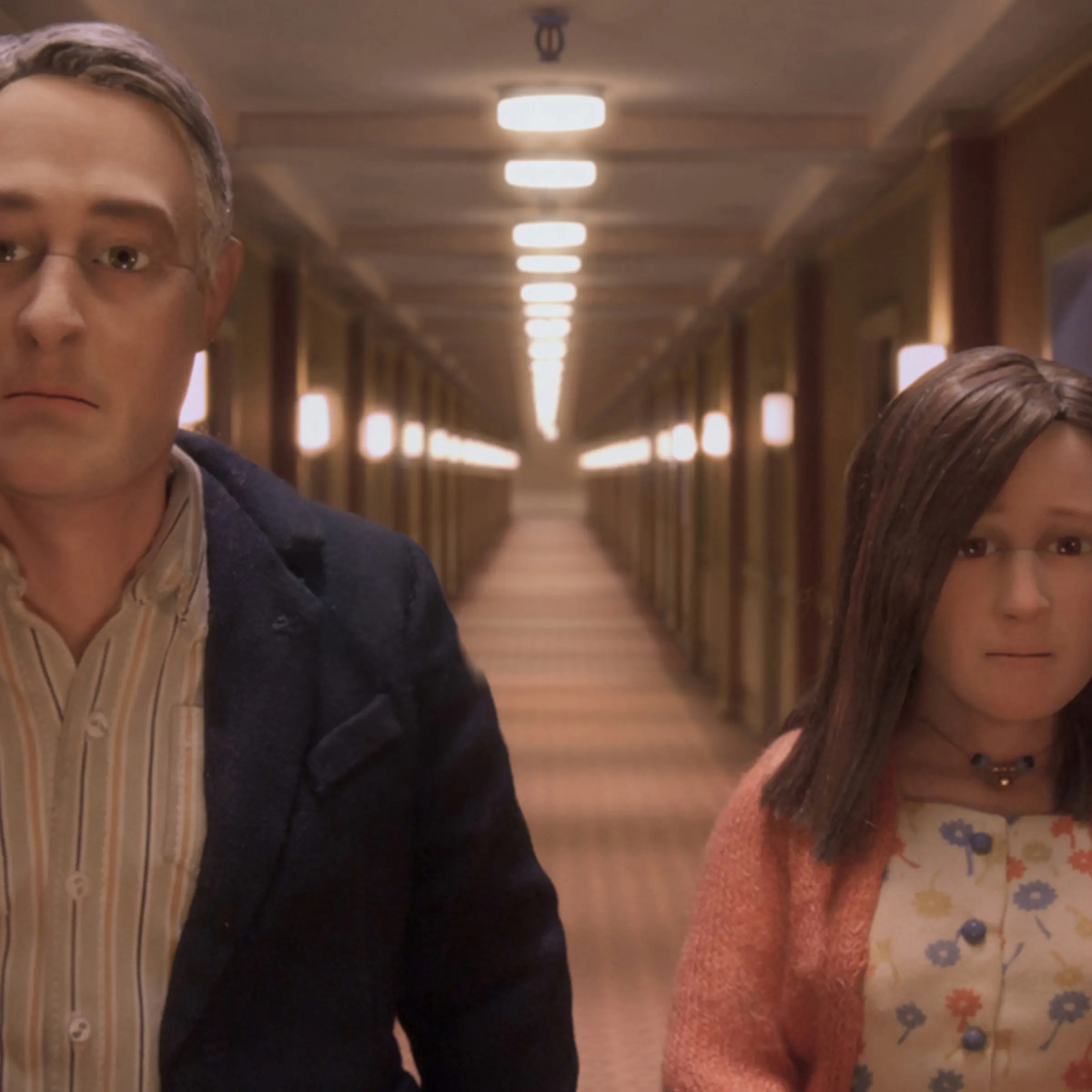 David Thewlis voices Michael Stone and Jennifer Jason Leigh voices Lisa in Anomalisa.