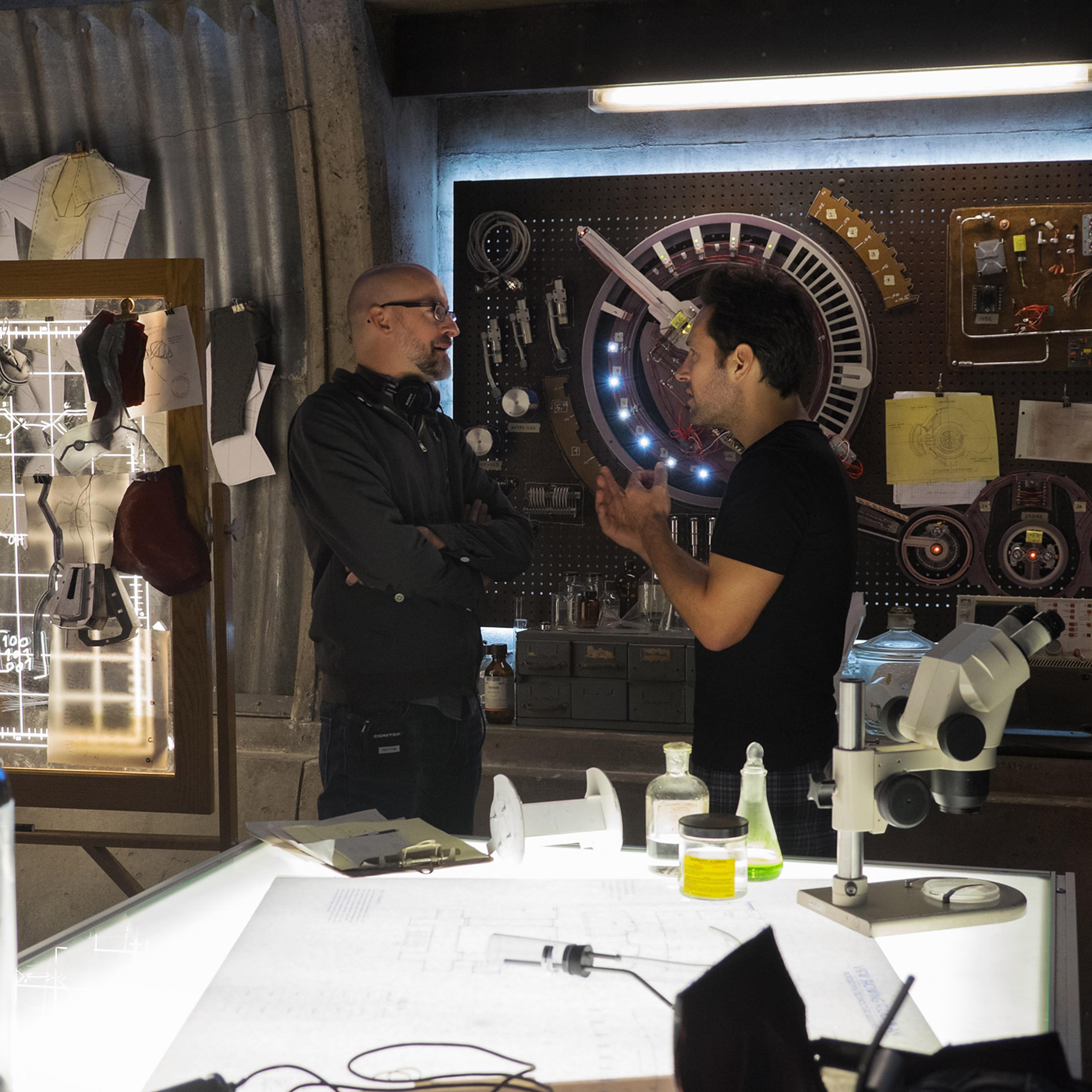 Marvel's Ant-Man..L to R: Director Peyton Reed and Paul Rudd (Scott Lang/Ant-Man) on set...Photo Credit: Zade Rosenthal..? Marvel 2014