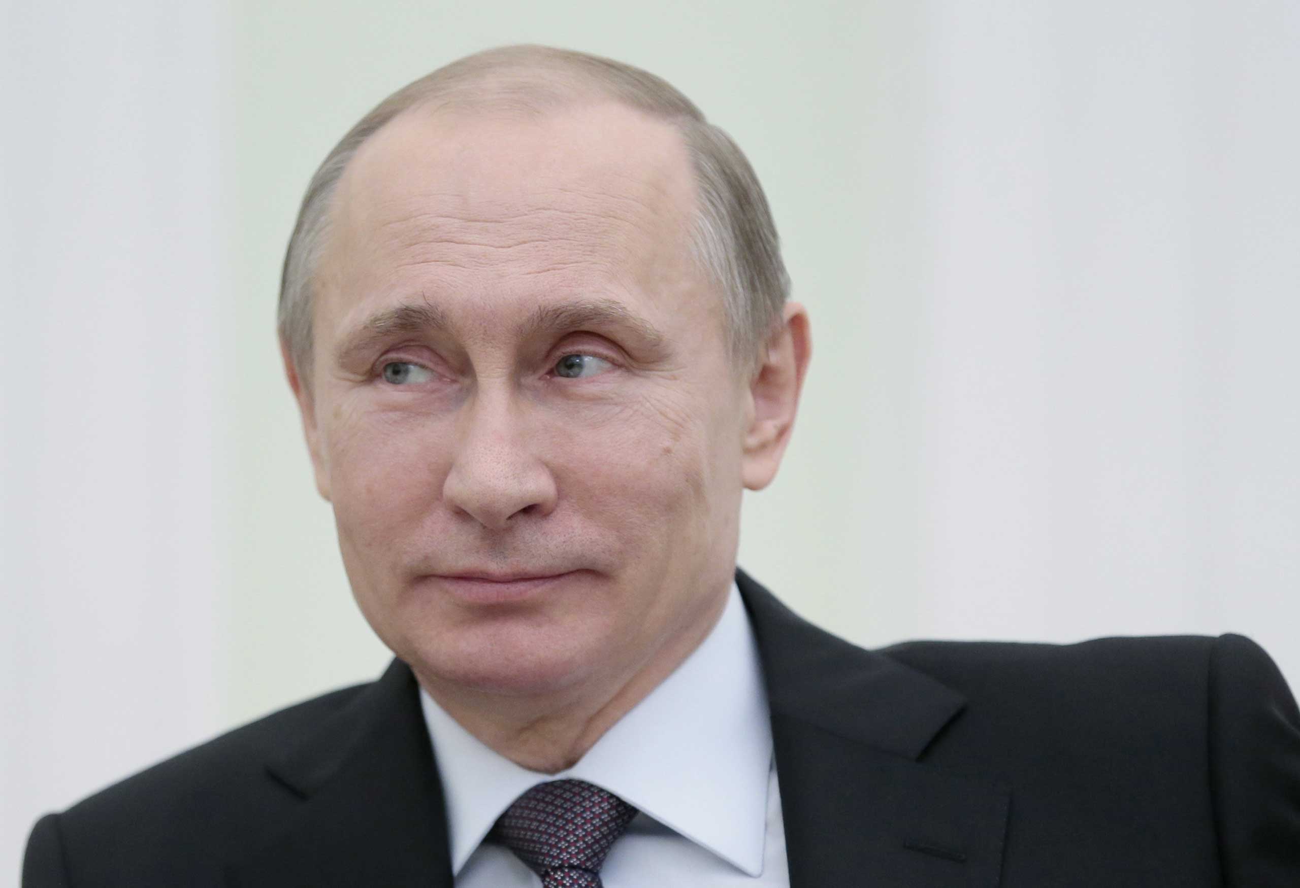 Russian president Vladimir Putin during a meeting with the prime minister of Greece at the Kremlin in Moscow on April 8, 2015.