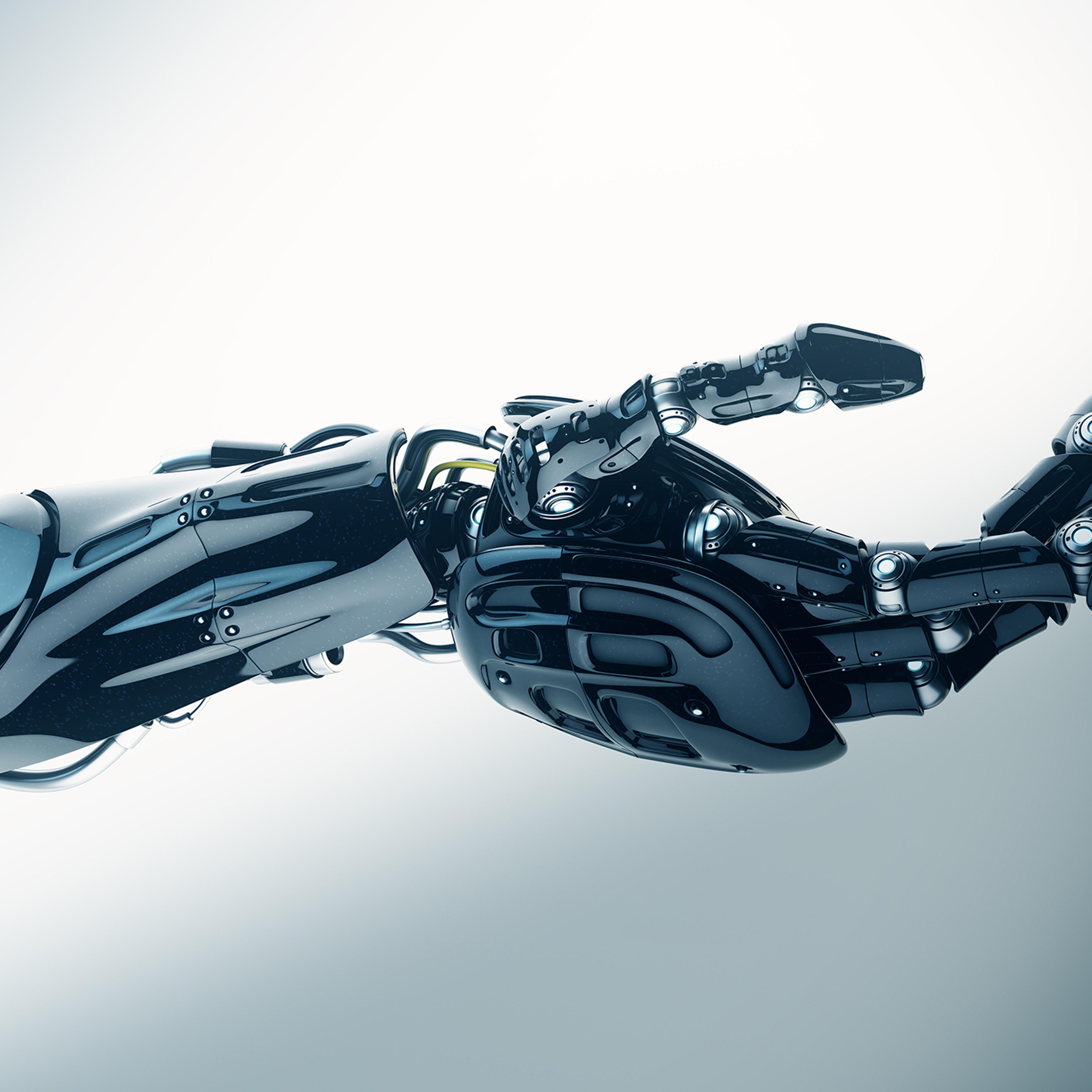 Future technology in black prosthetic hand on white. 3ds max