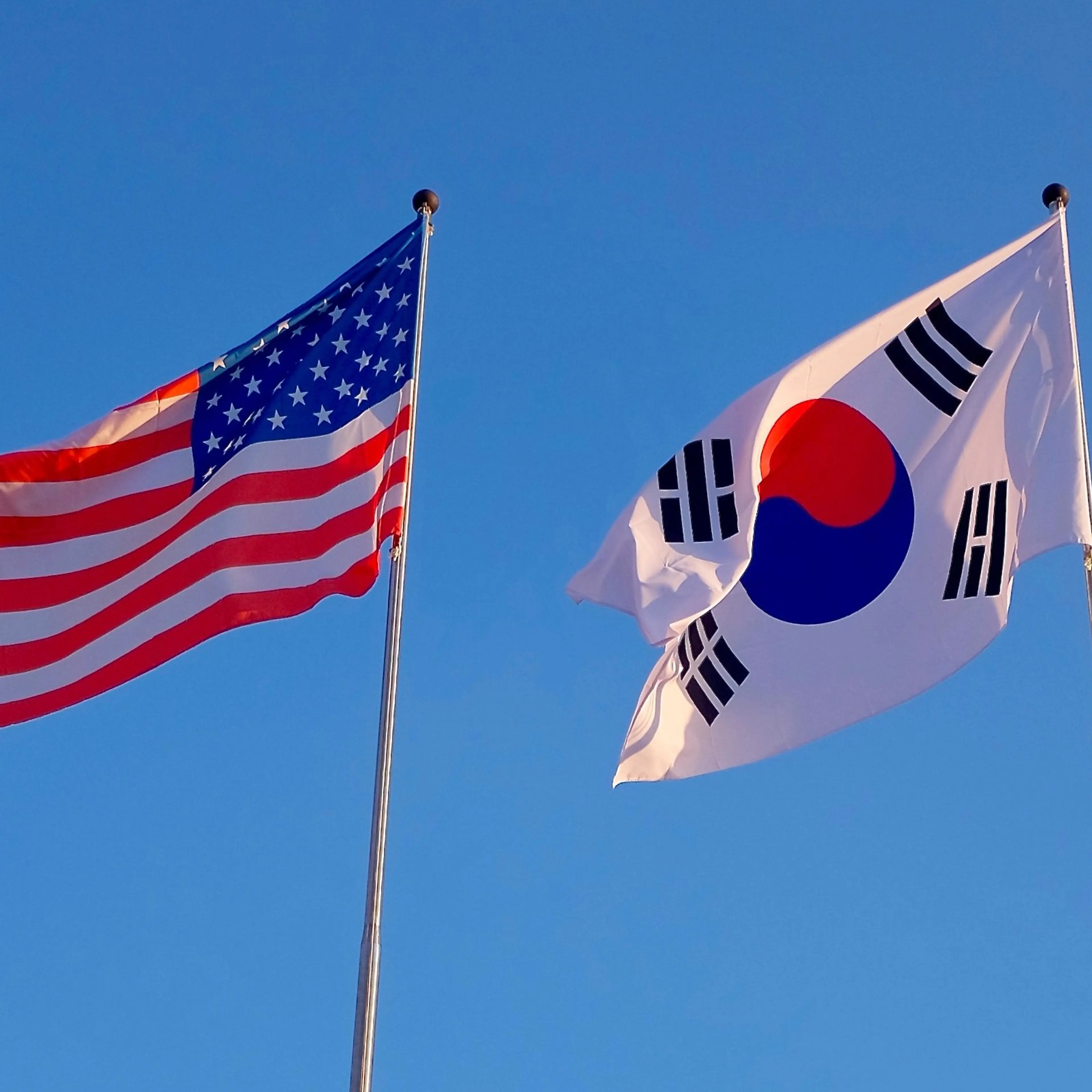 Flags of the United States and South Korea, Against a Blue Sky