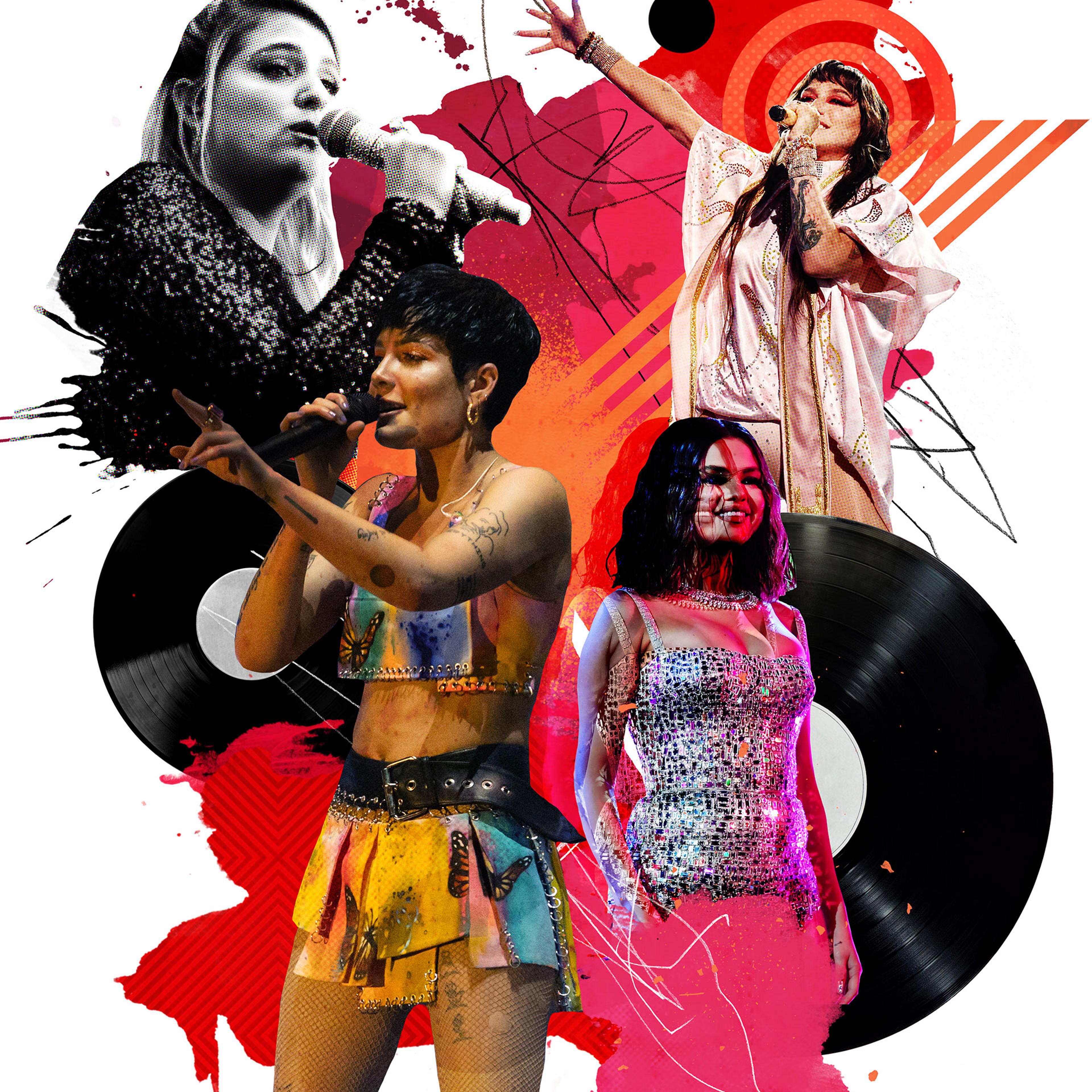 Clockwise from top left: Meghan Trainor, Halsey, Selena Gomez and Kesha all released albums in January