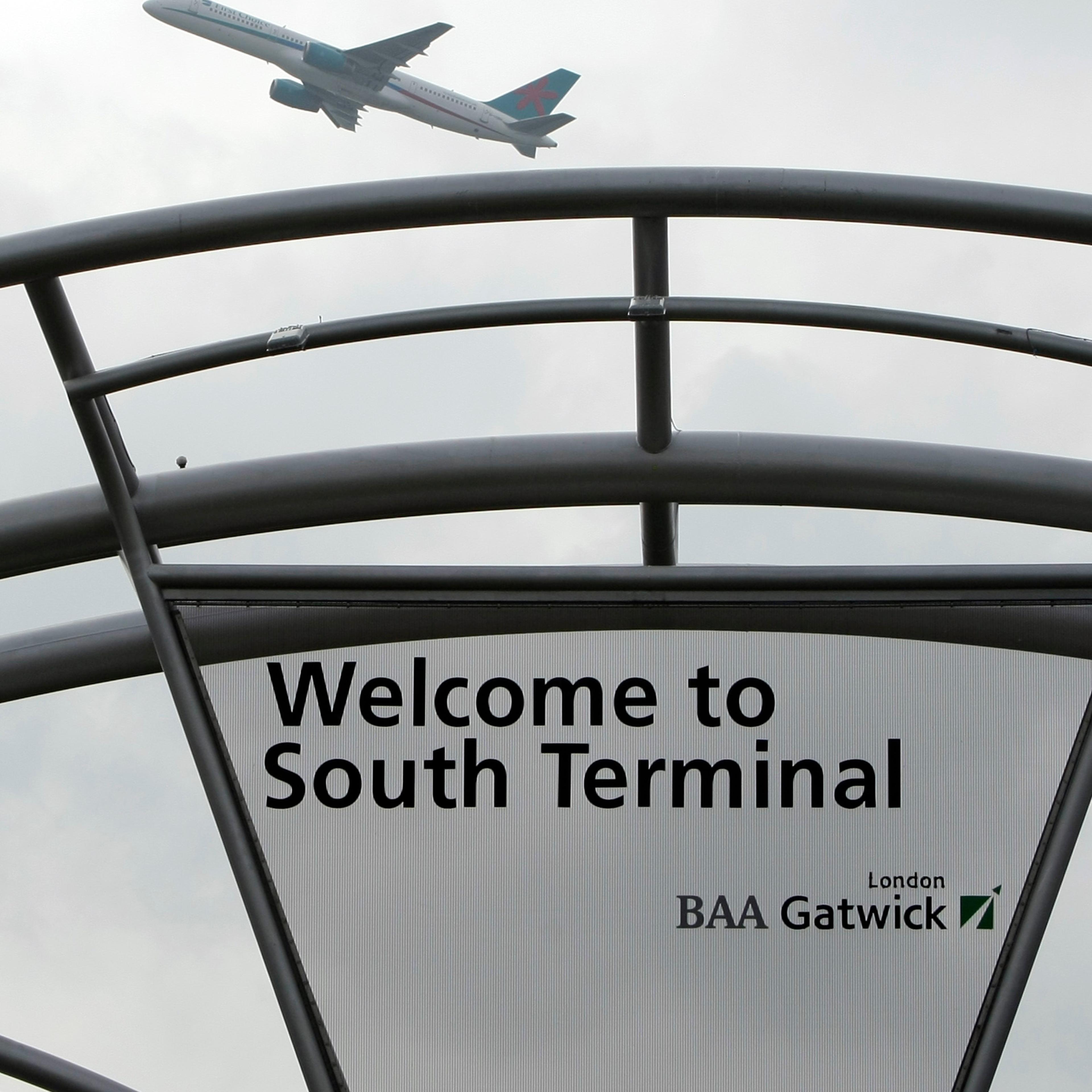 A sign at Gatwick airport in London, England.