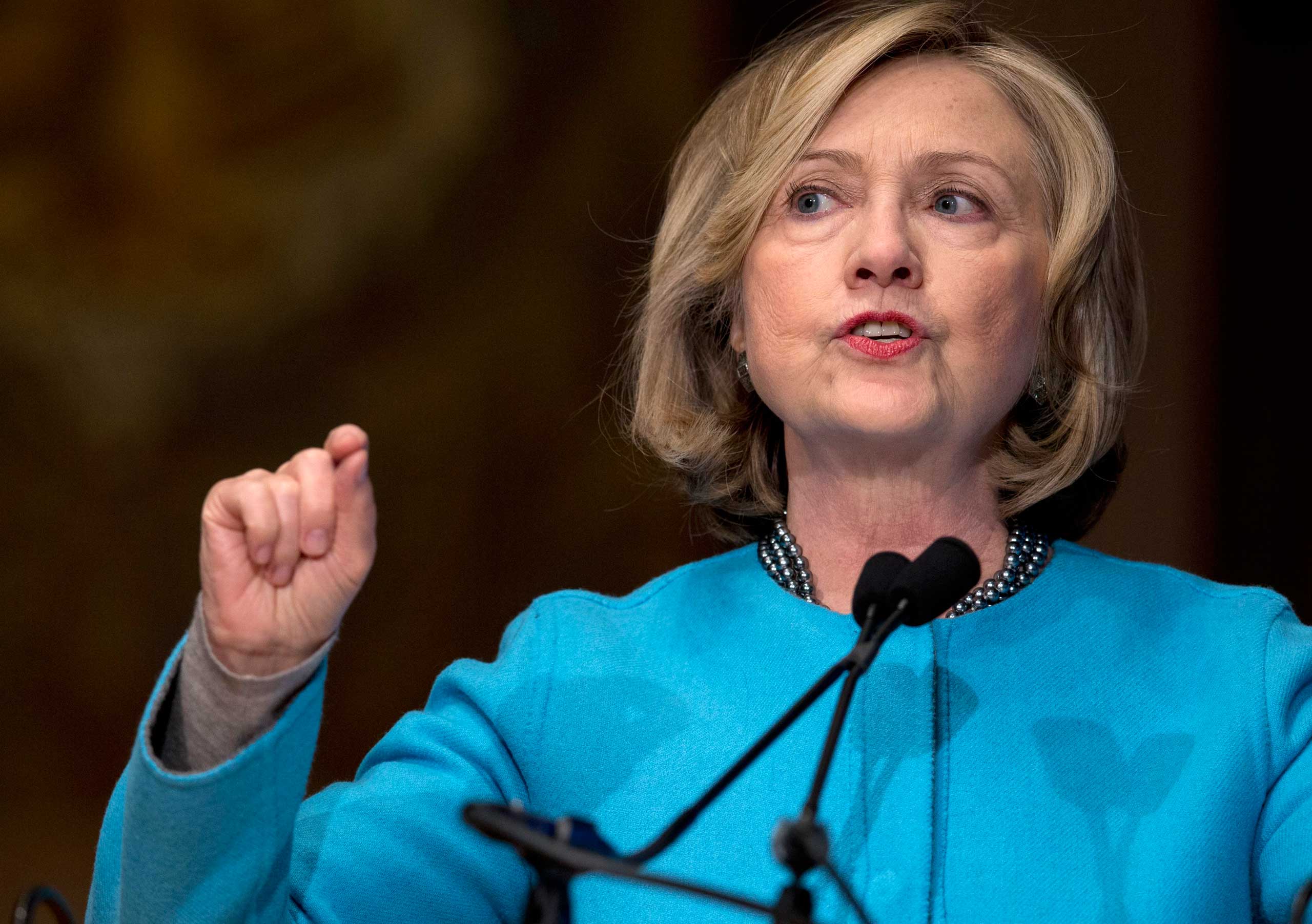 Former Secretary of State Hillary Rodham Clinton speaks at Georgetown University in Washington in Dec. 2014.