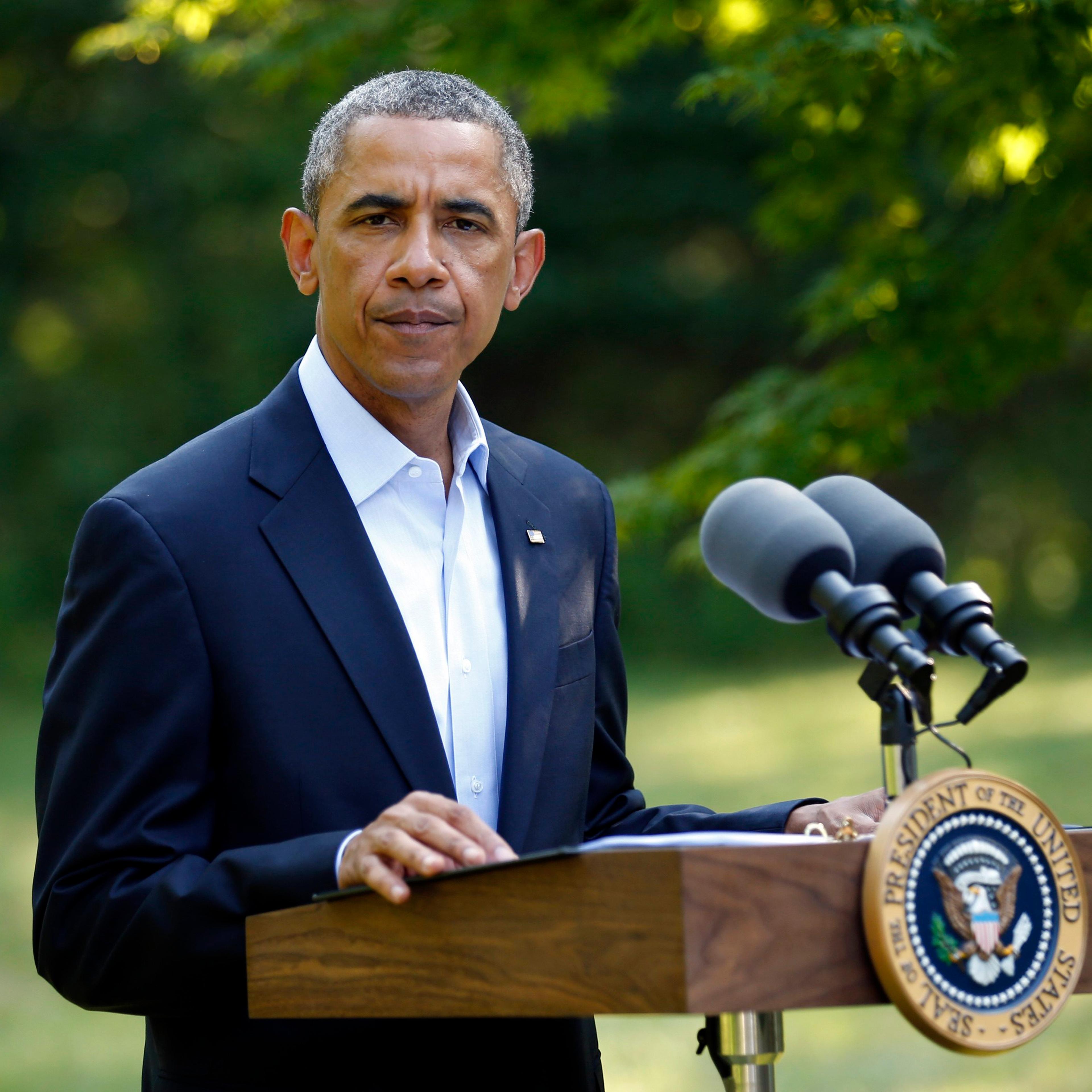 U.S. President Obama delivers a statement on the situation in Iraq from his vacation home at Martha's Vineyard, Massachusetts