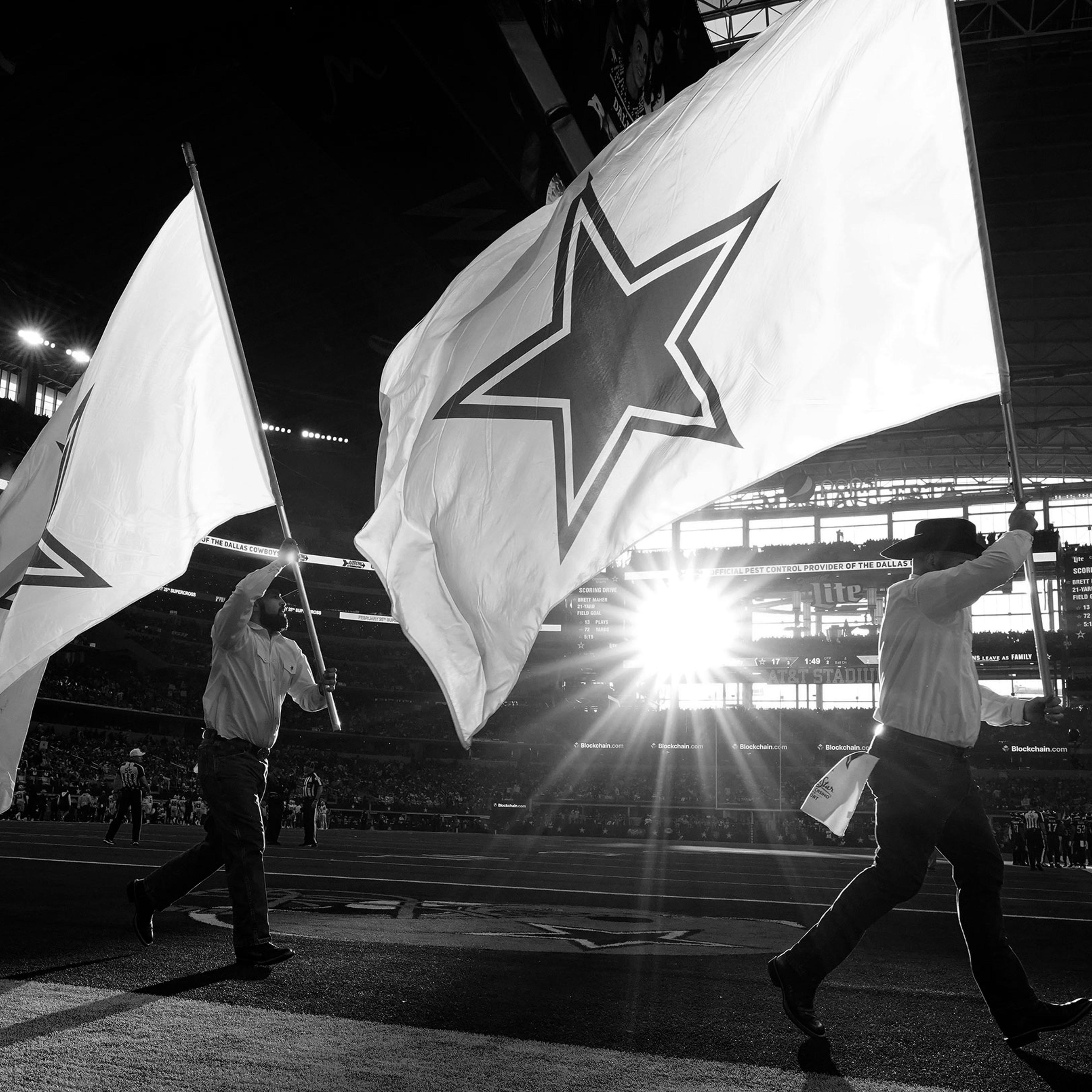 A Dallas Cowboys flag on the field during the first half in the game against the Philadelphia Eagles at AT&T Stadium in Arlington, Texas on Dec. 24, 2022 in Arlington.
