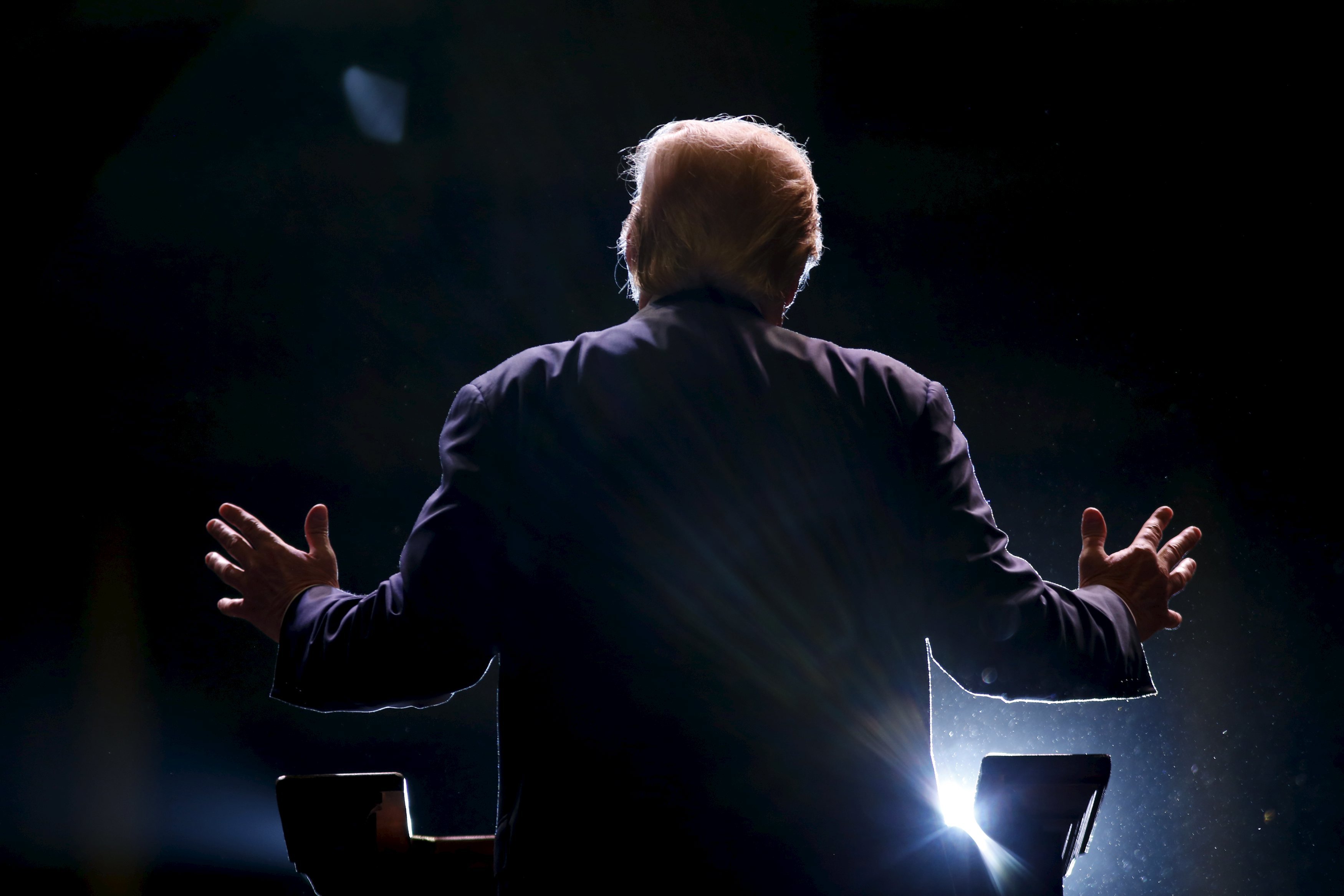 Republican U.S. presidential candidate Trump addresses a Trump for President campaign rally in Macon