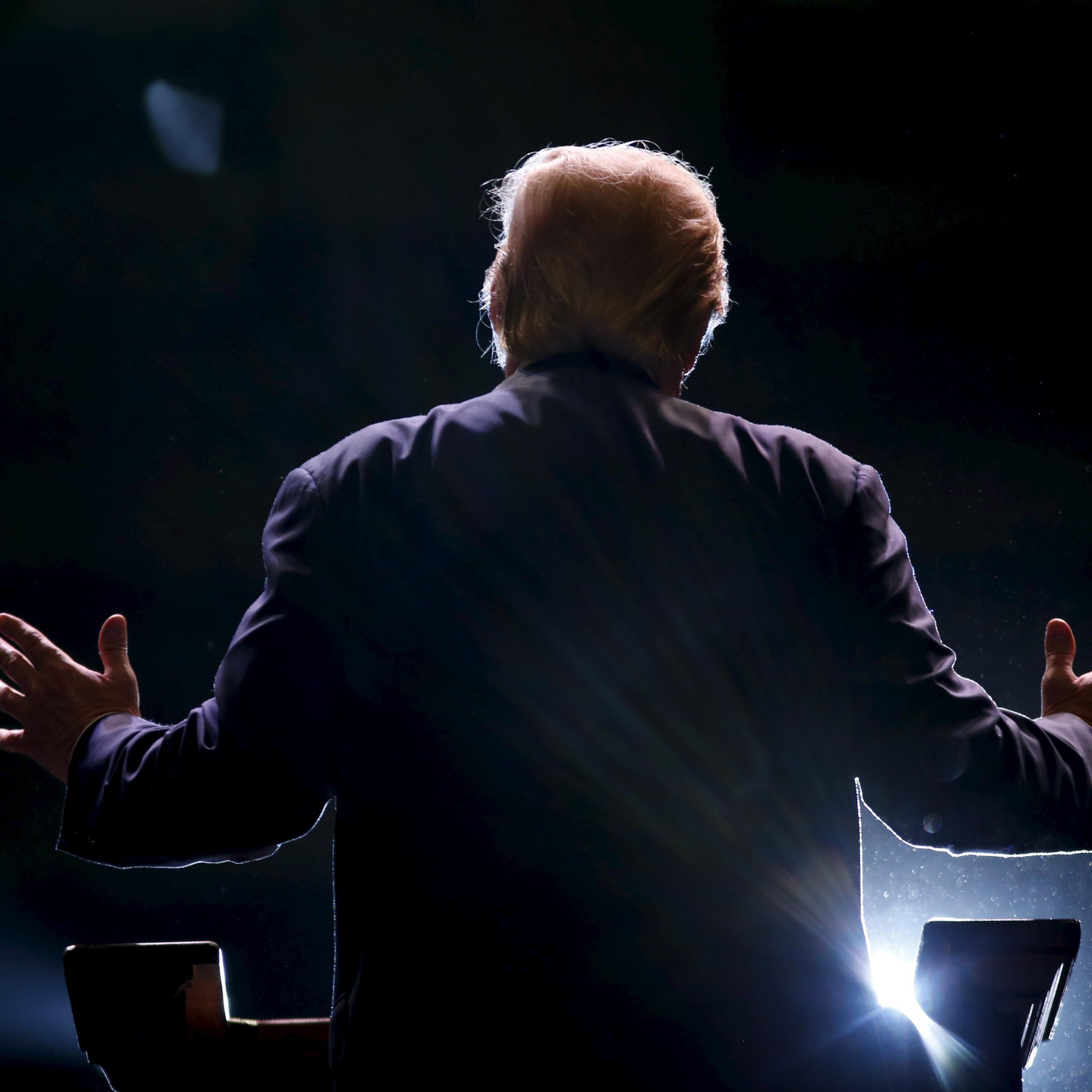 Republican U.S. presidential candidate Trump addresses a Trump for President campaign rally in Macon