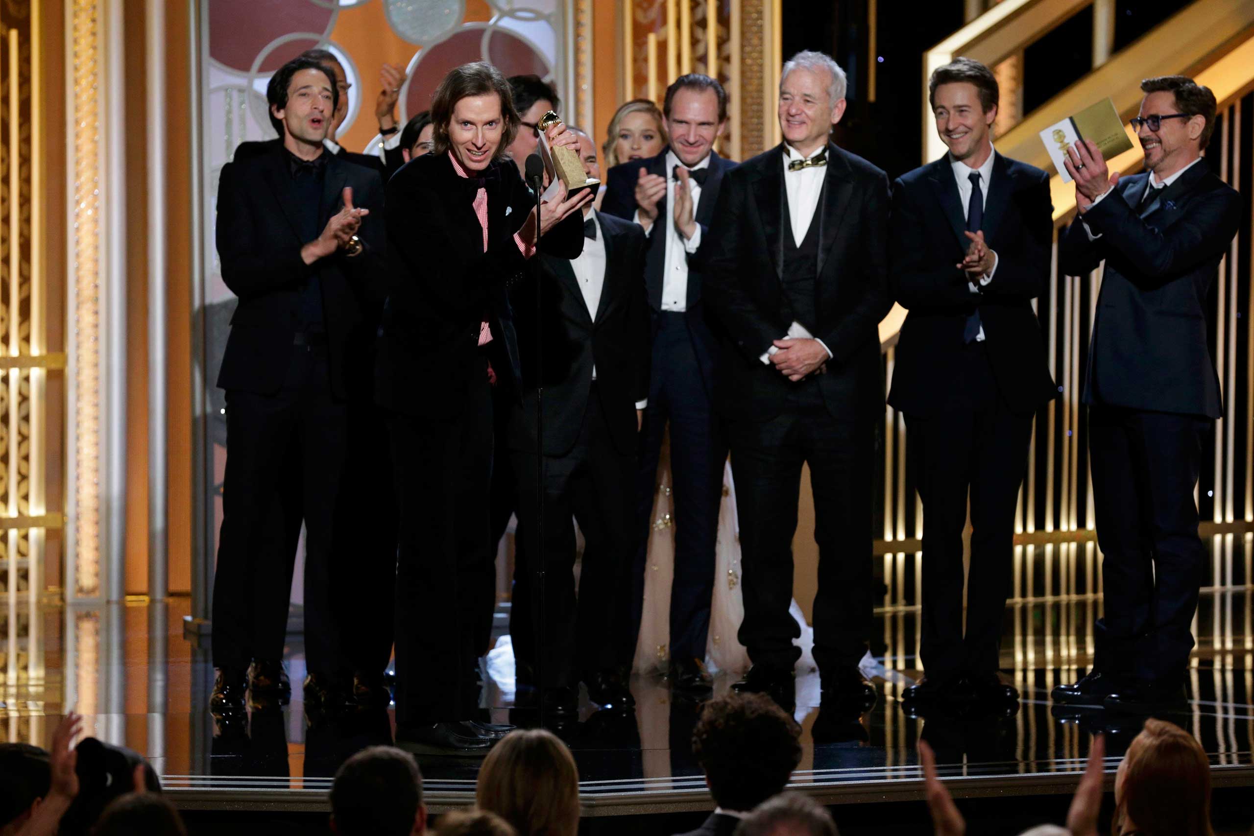 Director and producer Wes Anderson accepts the Golden Globe Award for Best Motion Picture - Comedy for "The Grand Budapest Hotel" at the 72nd Golden Globe Awards in Beverly Hills