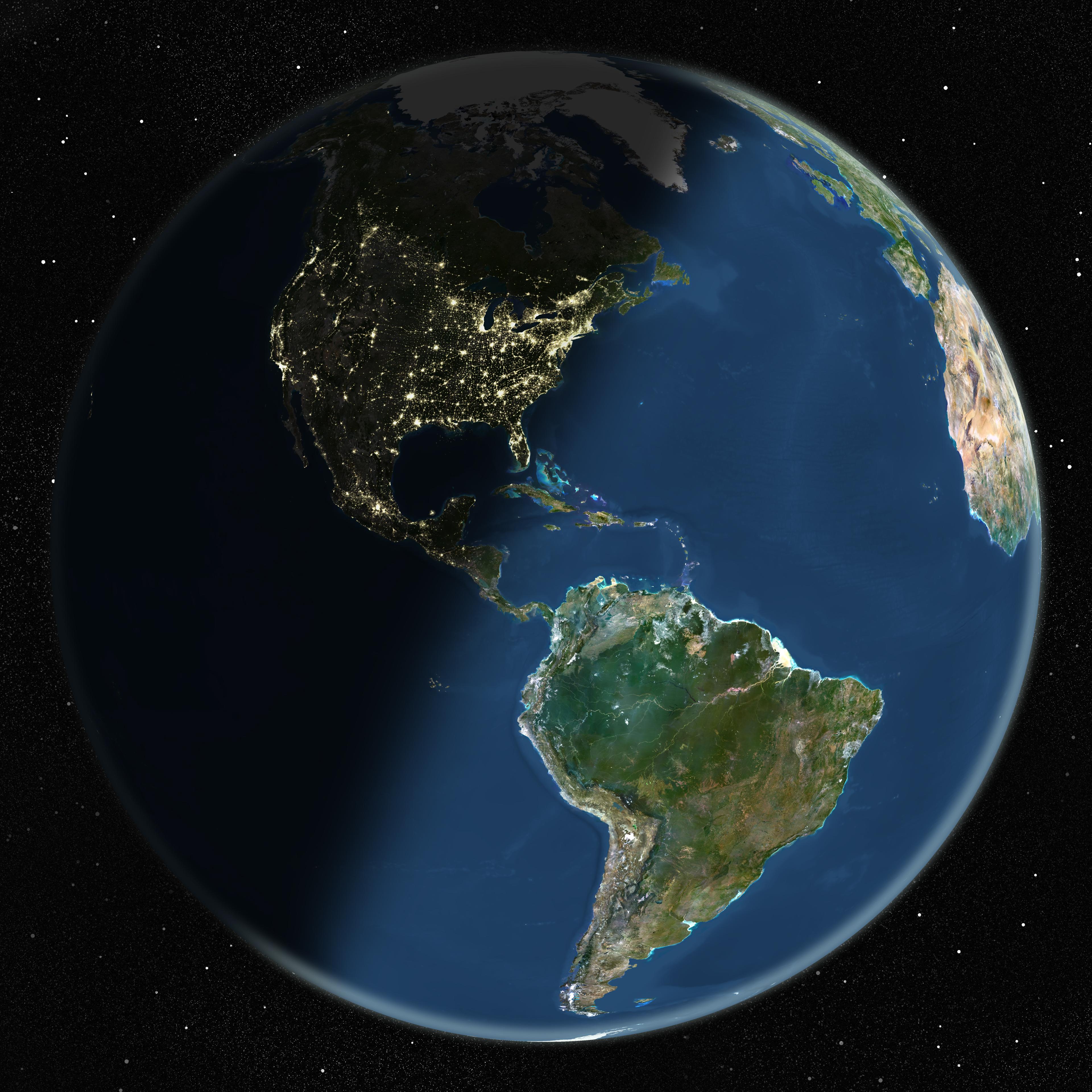 Globe Centred On The Americas, True Colour Satellite Image