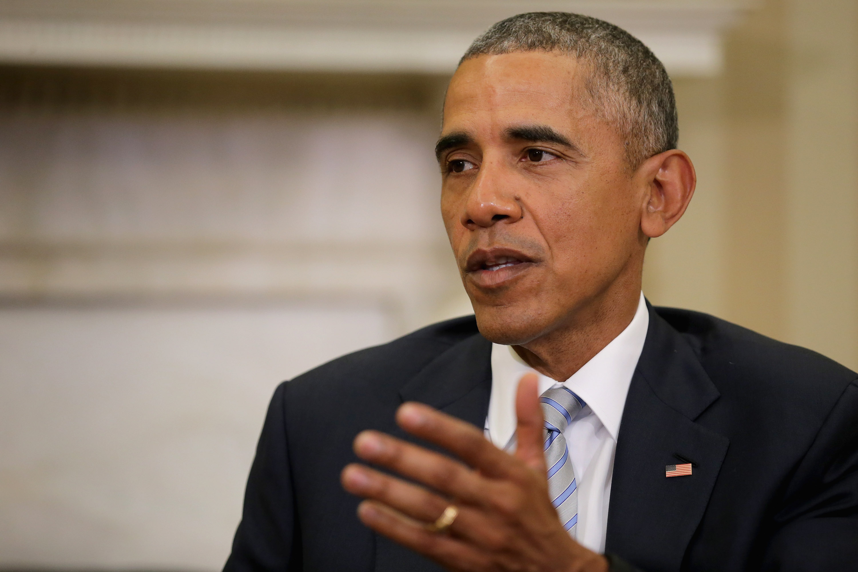 President Obama Meets With Tom Donilon And Sam Palmisano In The Oval Office