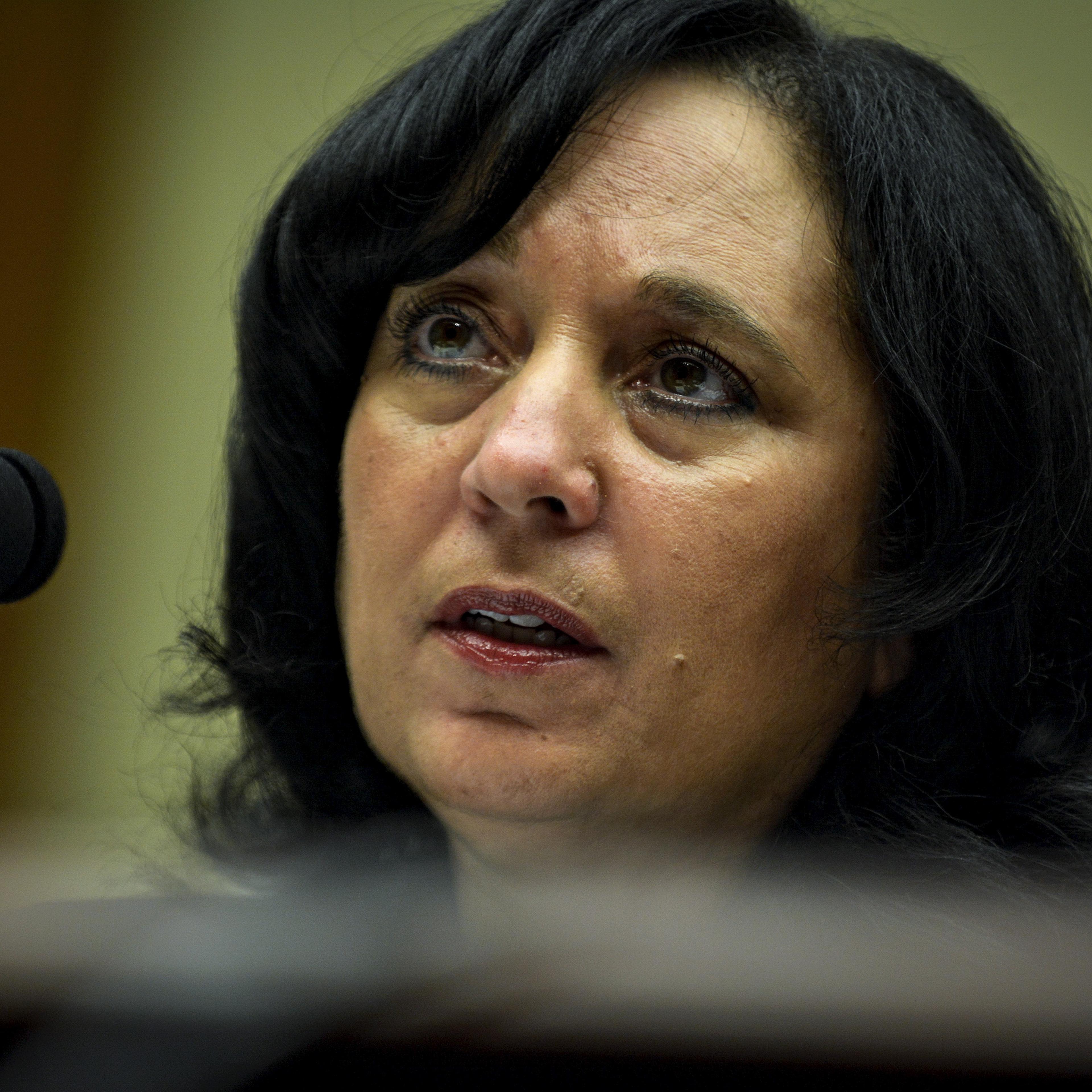 DEA administrator Michele Leonhart testifies before the House Committee on Oversight and Government Reform in a hearing on sexual harassment and misconduct allegations at the DEA and FBI in Washington on April 14, 2015.