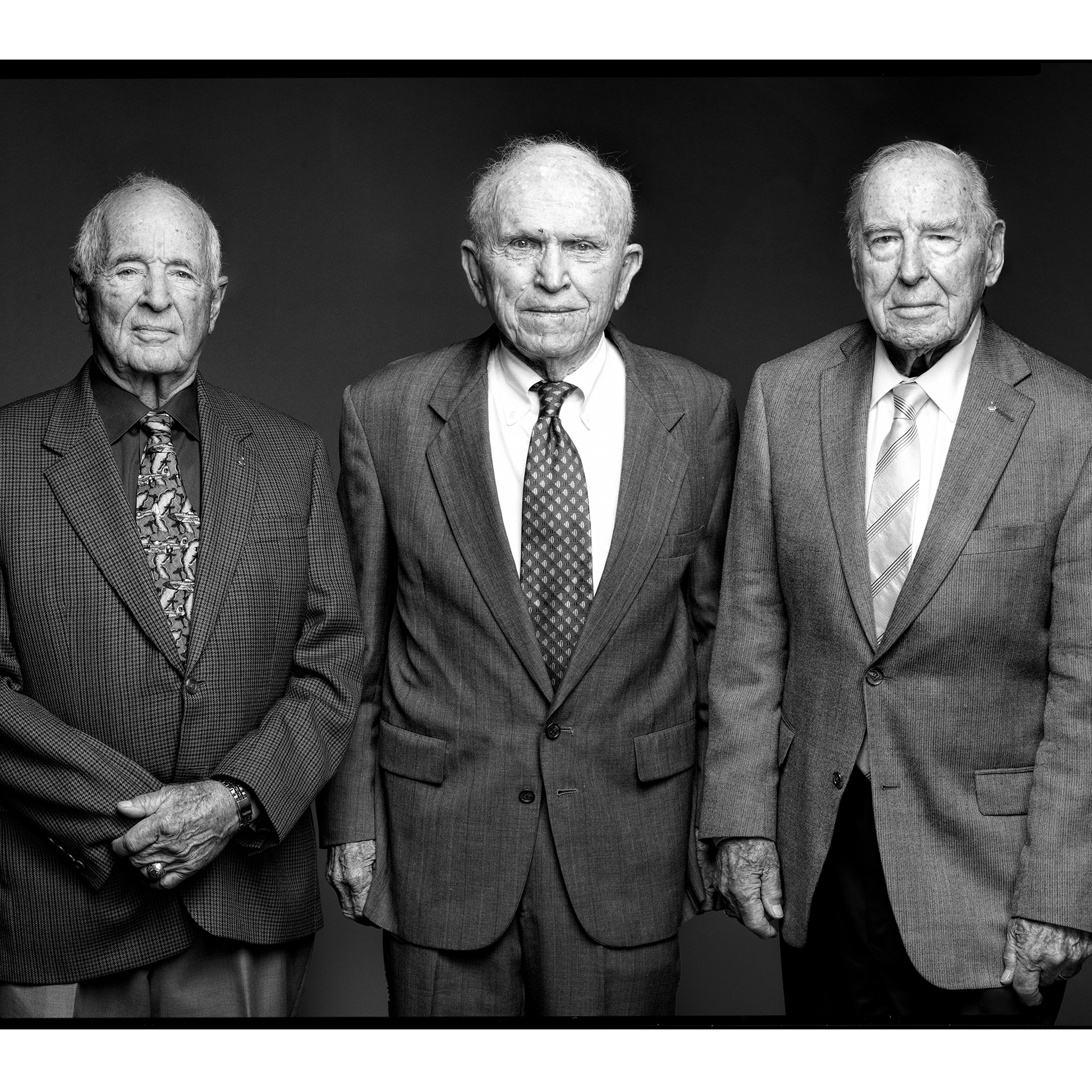 From left: Anders, Borman and Lovell, photographed on Oct. 6, 2018 at the Chicago museum where their Apollo 8 spacecraft is displayed