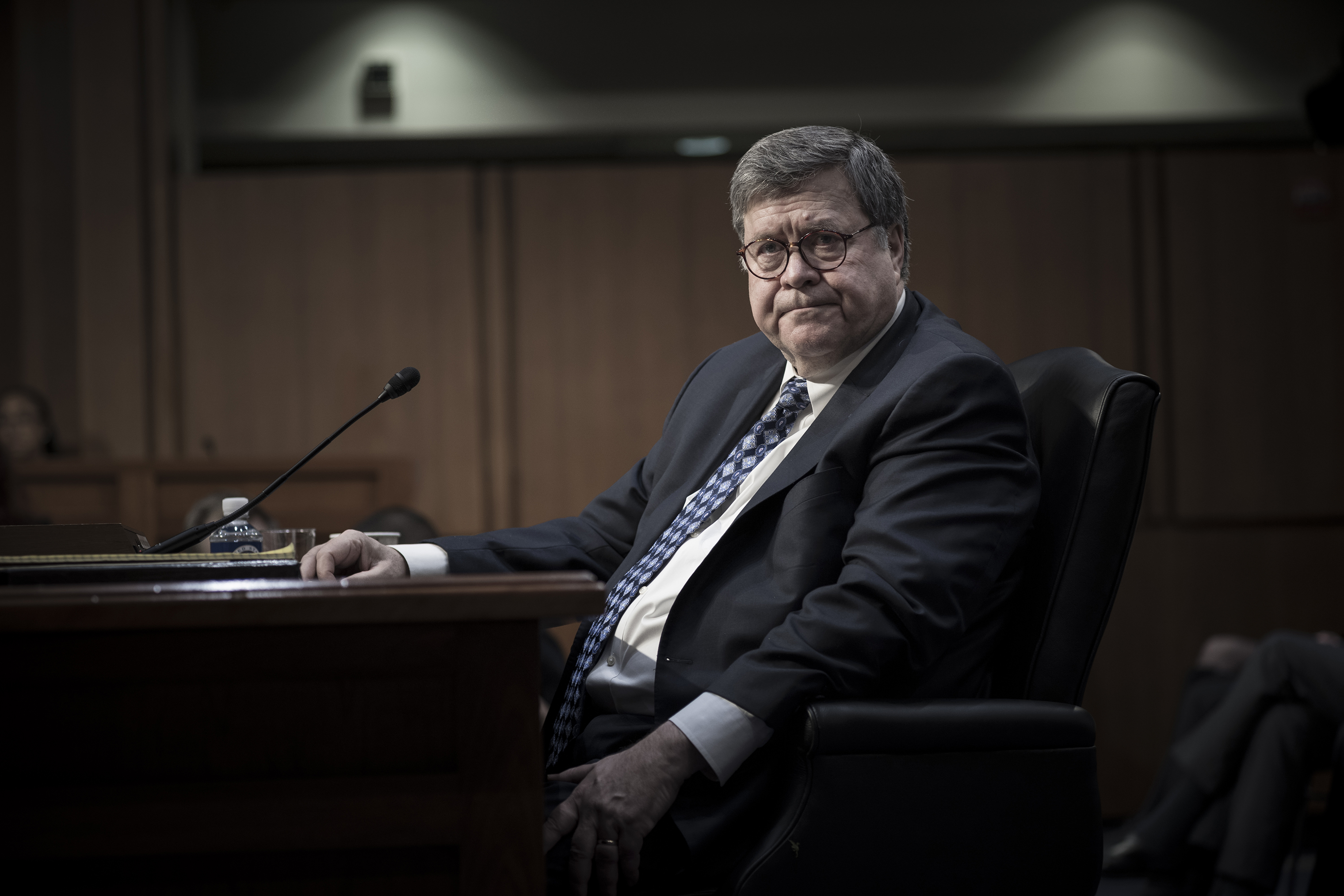 William Barr​ faces the S​enate Judiciary Committee on t​he first morning of his confir​mation hearing.