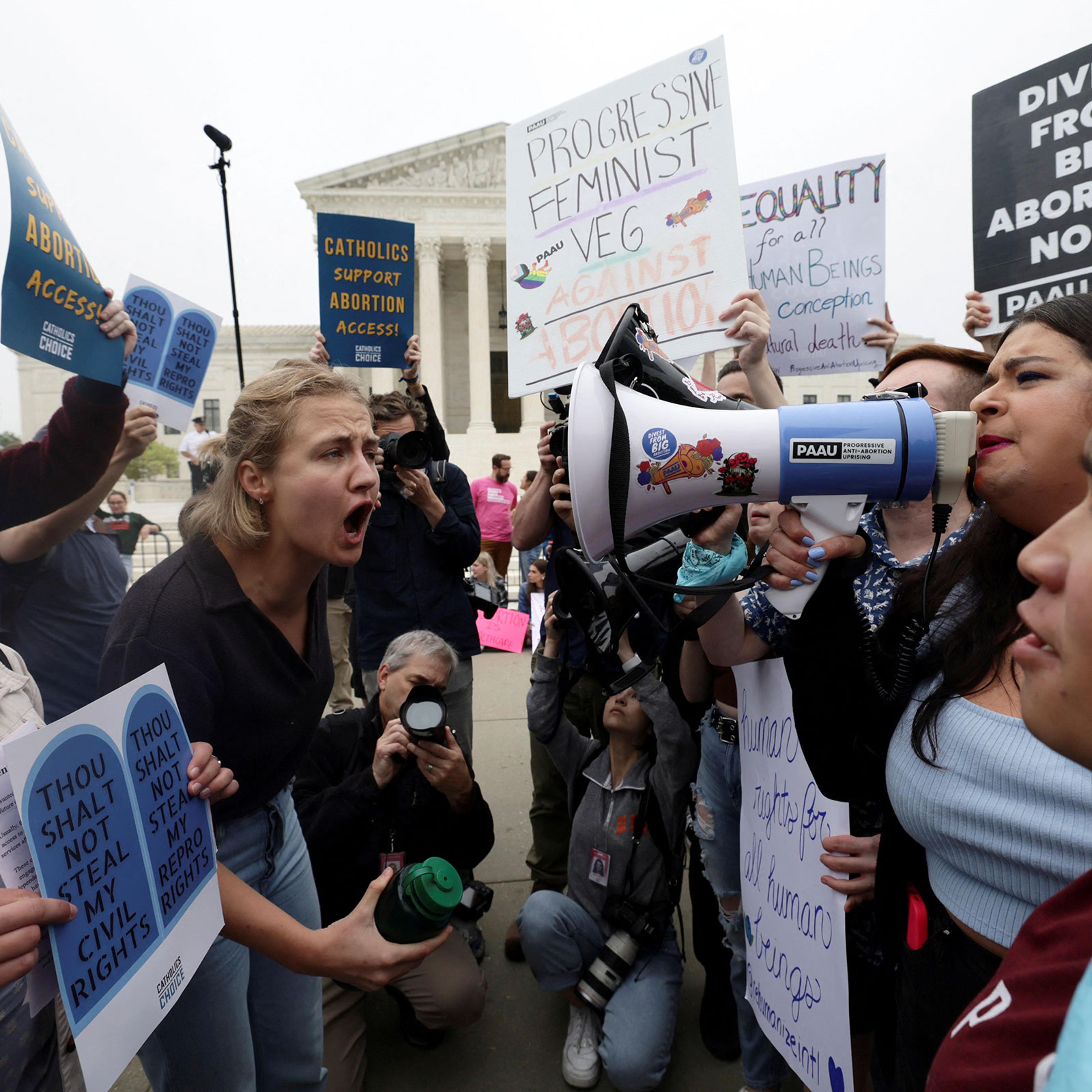 People protest after leak of U.S. Supreme Court draft majority opinion on Roe v. Wade abortion rights decision, in Washington