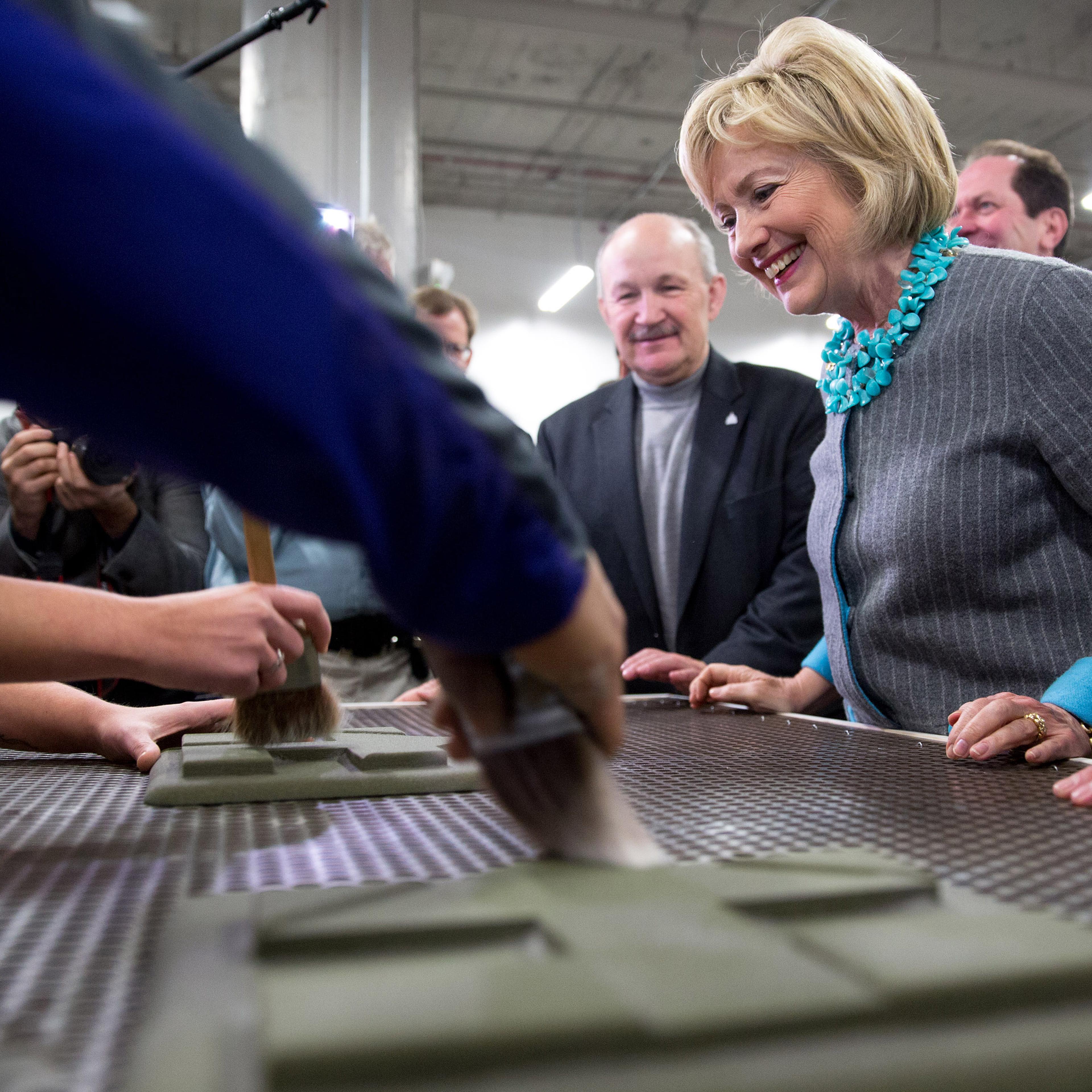 Hillary Clinton Attends Tour Of Cedar Valley TechWorks Campus