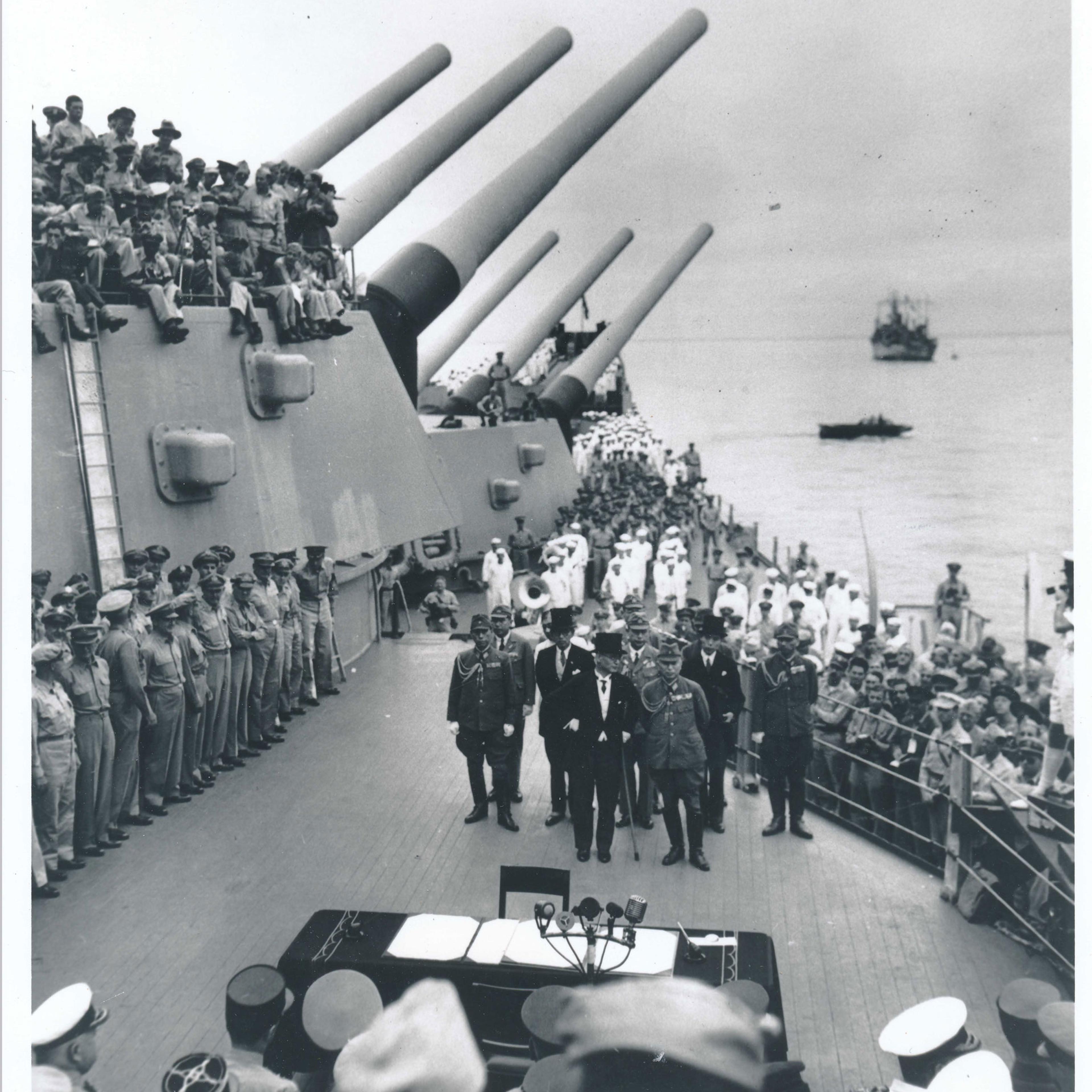 Japan surrenders on the USS Missouri on September 2, 1945