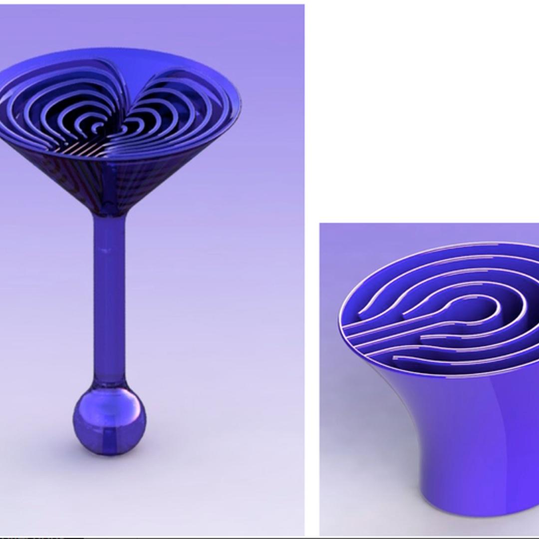 The designs for a space-friendly cocktail glass and drinking glass are seen from the Zero Gravity Cocktail Project kickstarter campaign.