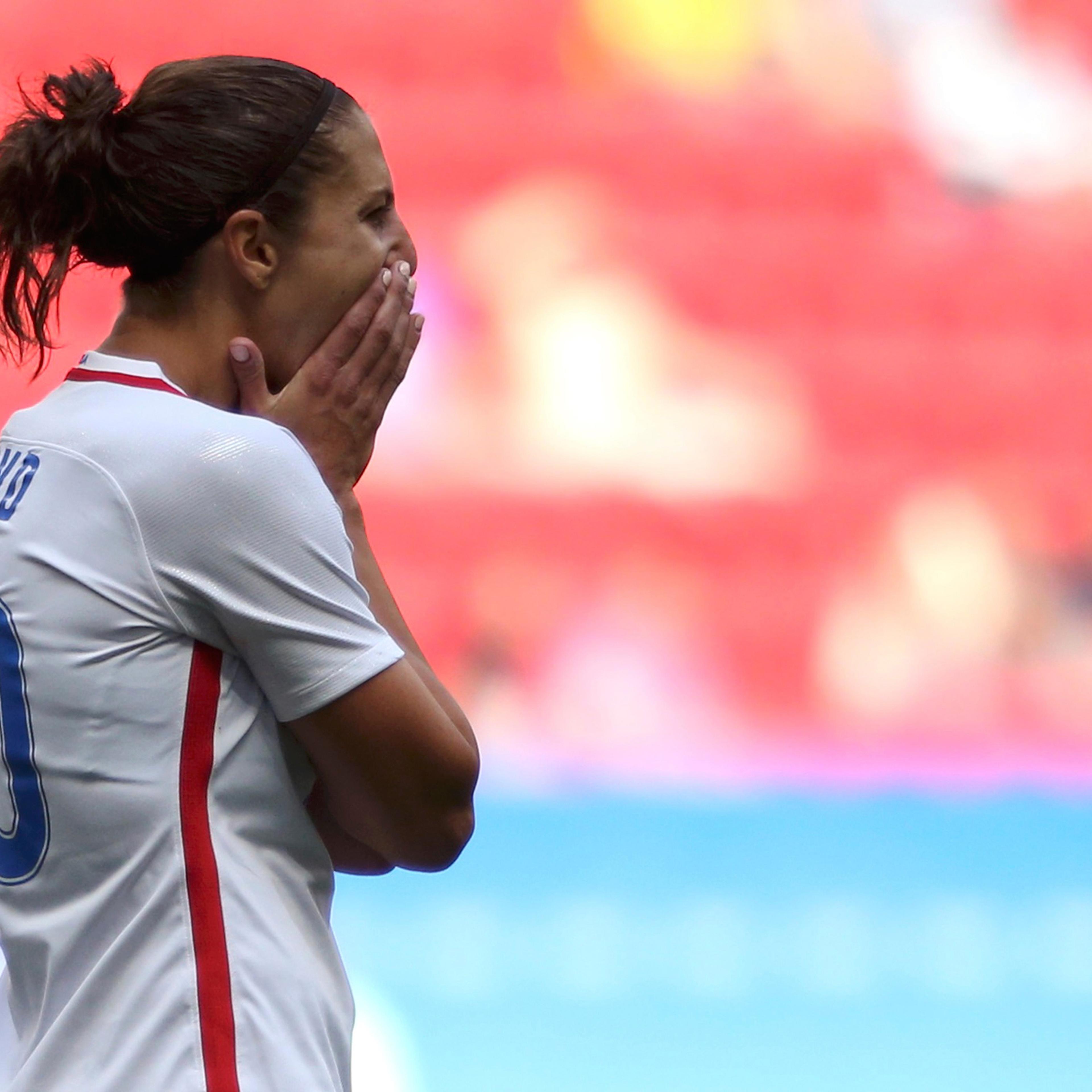 2016 Rio Olympics - Soccer - Quarterfinal - Women's Football Tournament Quarterfinal - Mane Garrincha Stadium - Brasilia, Brazil - 12/08/2016. Carli Lloyd (USA) of USA reacts during the game. REUTERS/Ueslei Marcelino FOR EDITORIAL USE ONLY. NOT FOR SALE