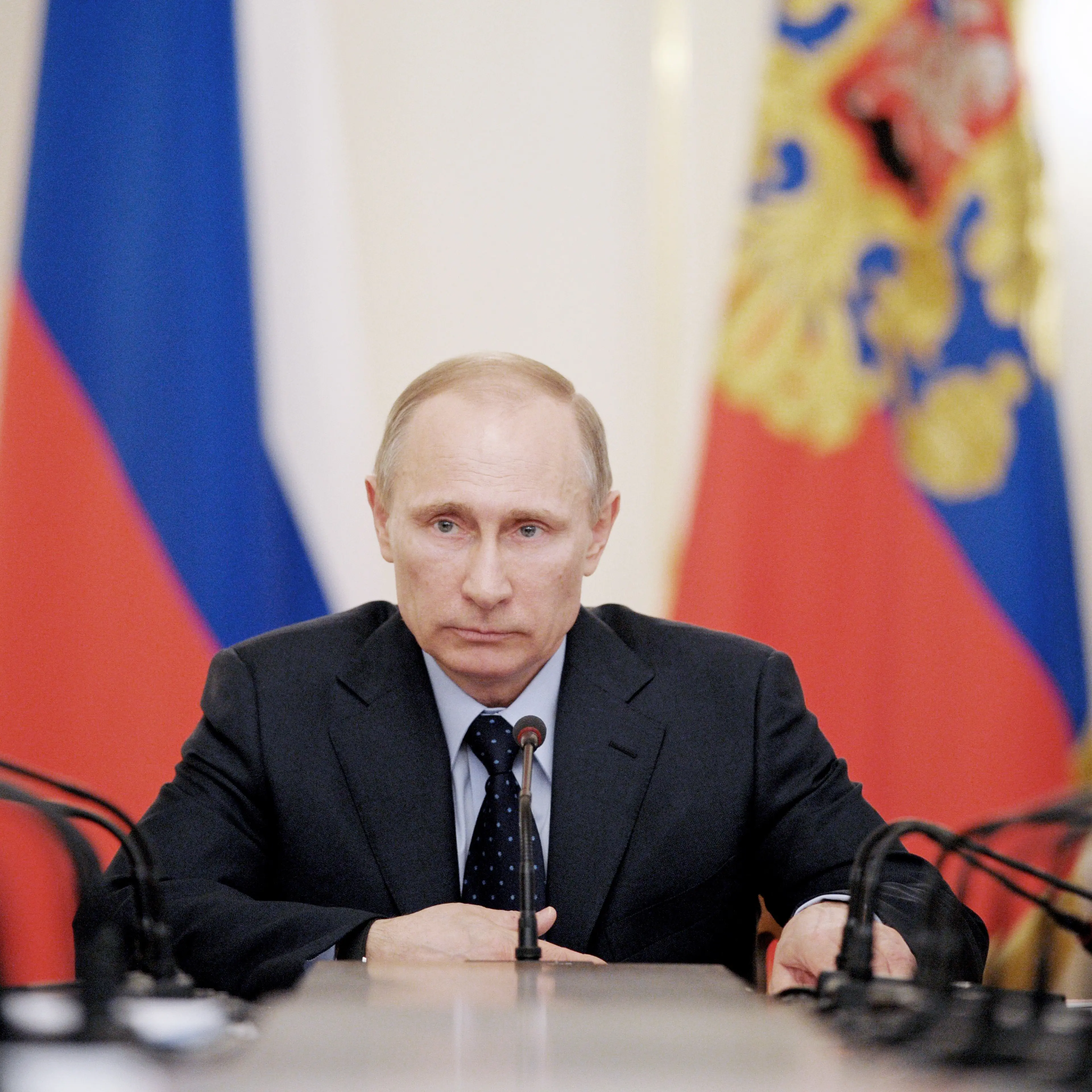 President of Russia Vladimir Putin holds a meeting with members of the government at Novo-Ogaryovo residence in Moscow on March 5, 2014.