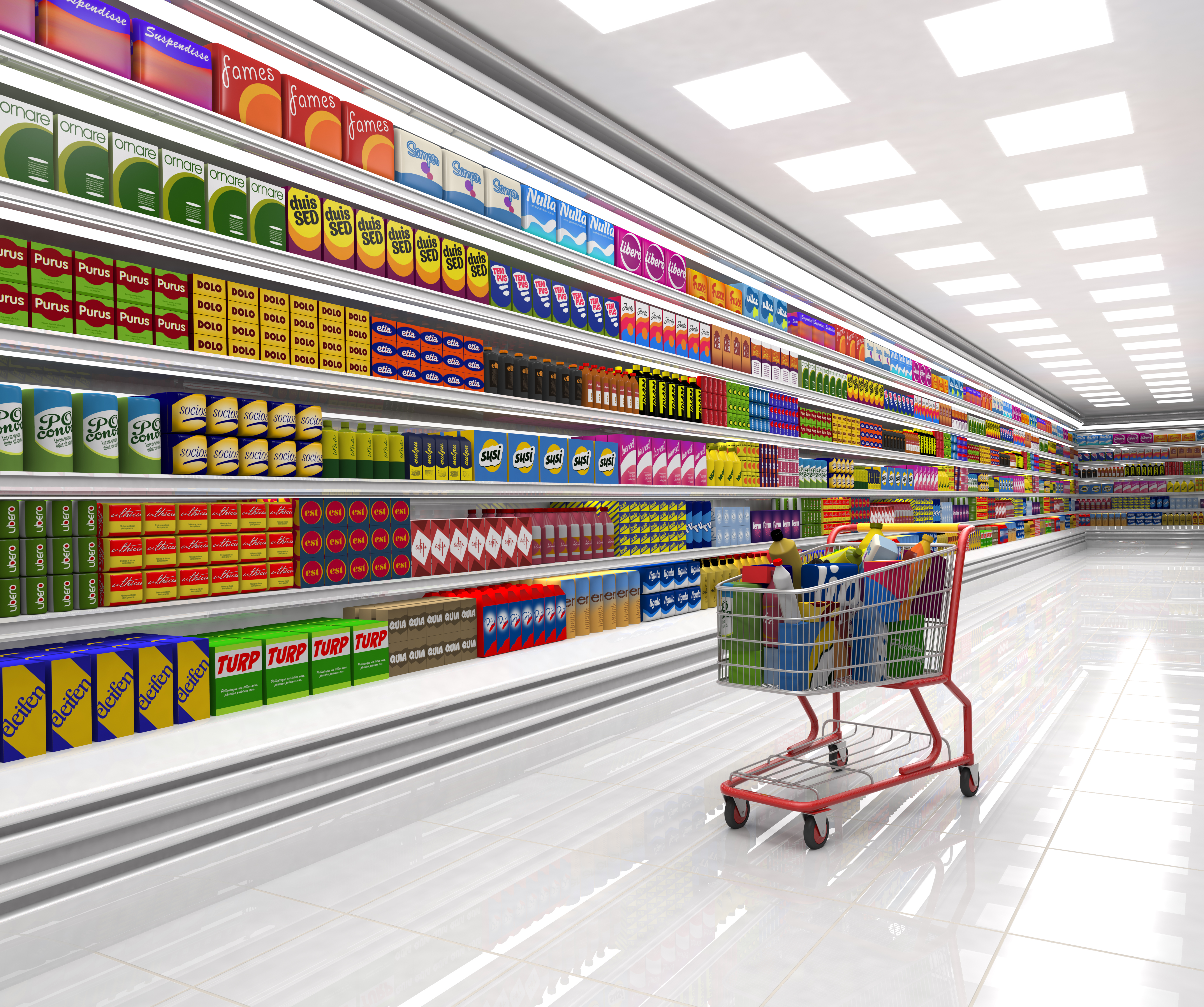 Shopping cart in the supermarket.