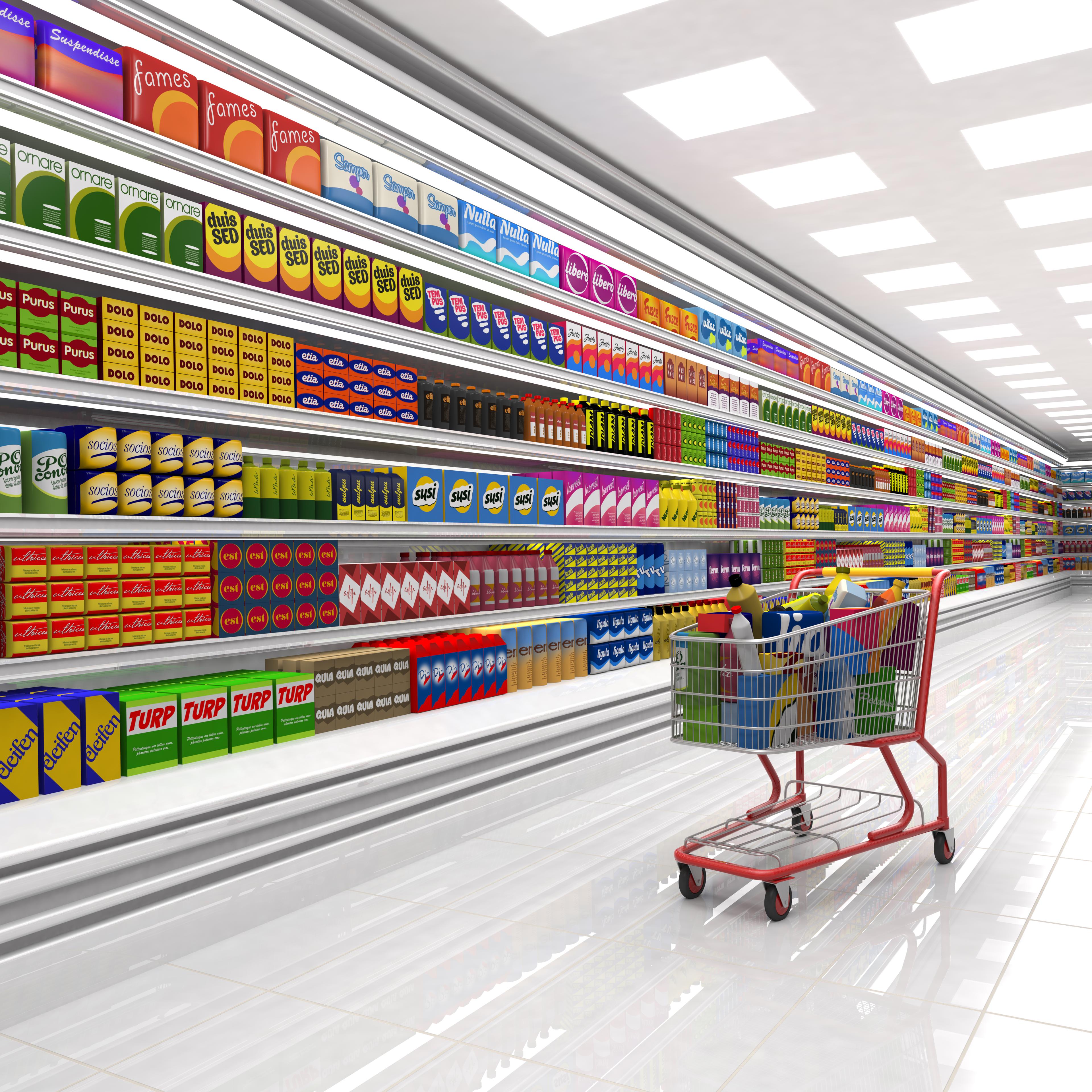 Shopping cart in the supermarket.