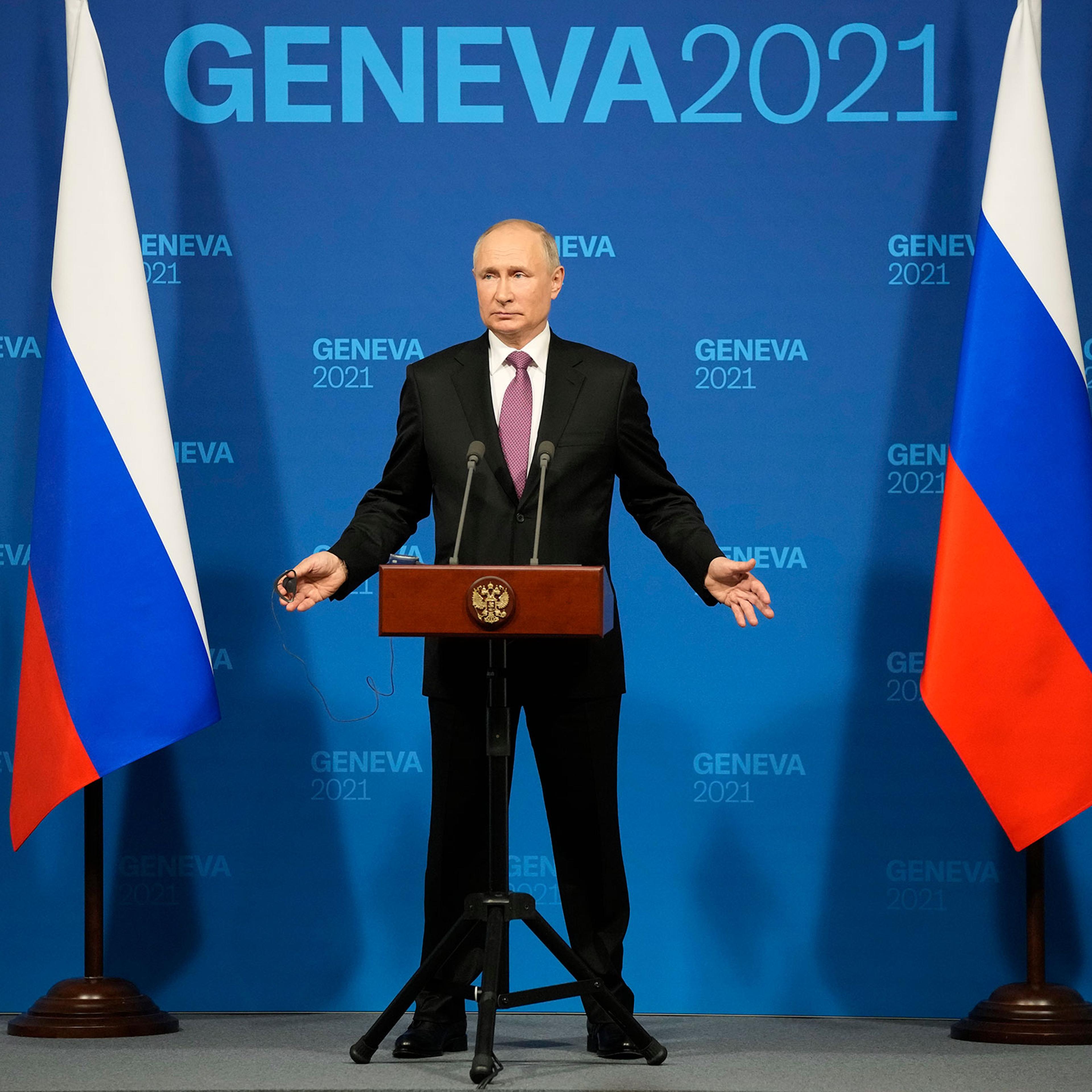 Russian President Vladimir Putin speaks during a news conference after his meeting with U.S. President Joe Biden in Geneva, Switzerland on June 16, 2021.