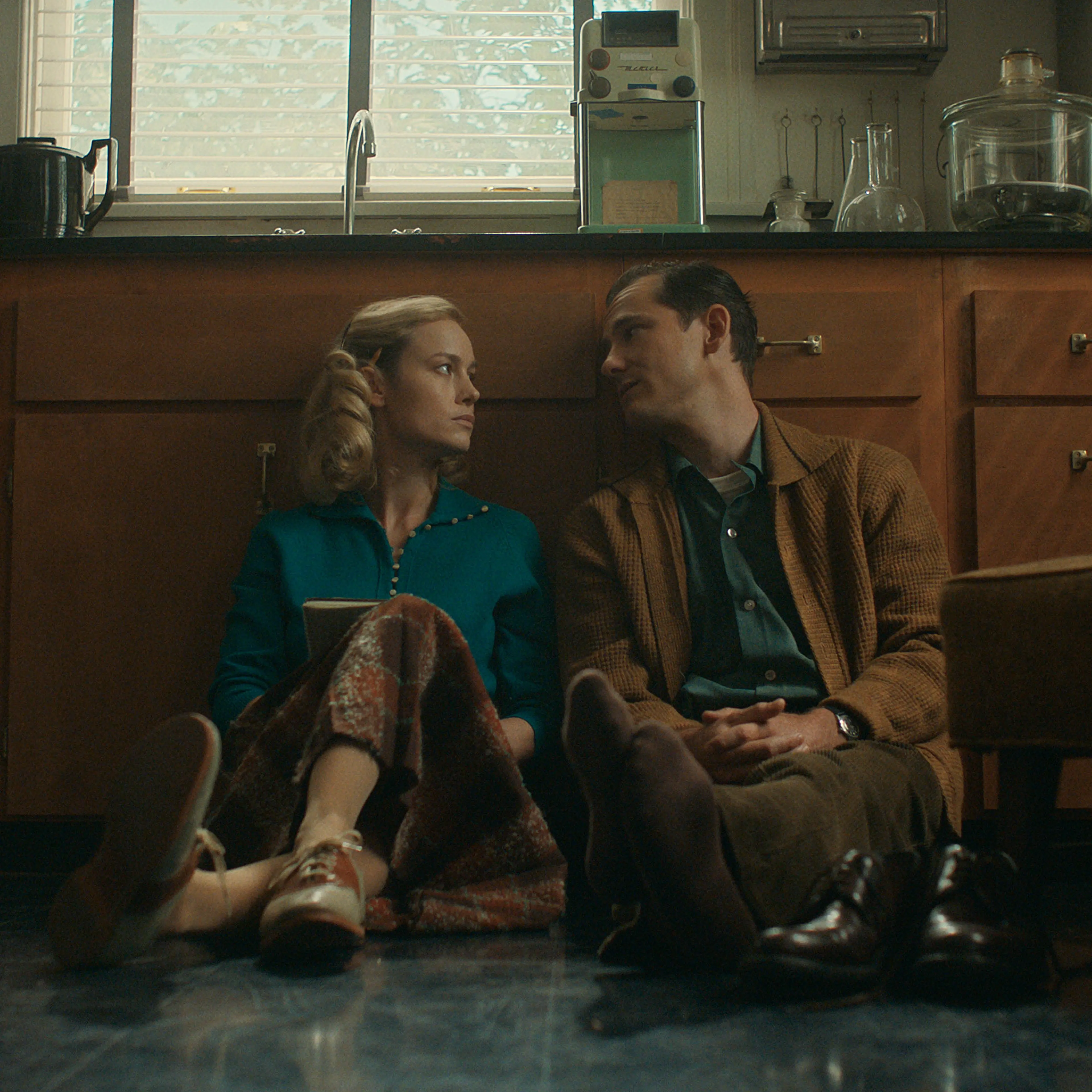 Brie Larson and Lewis Pullman in <i>Lessons in Chemistry</i>