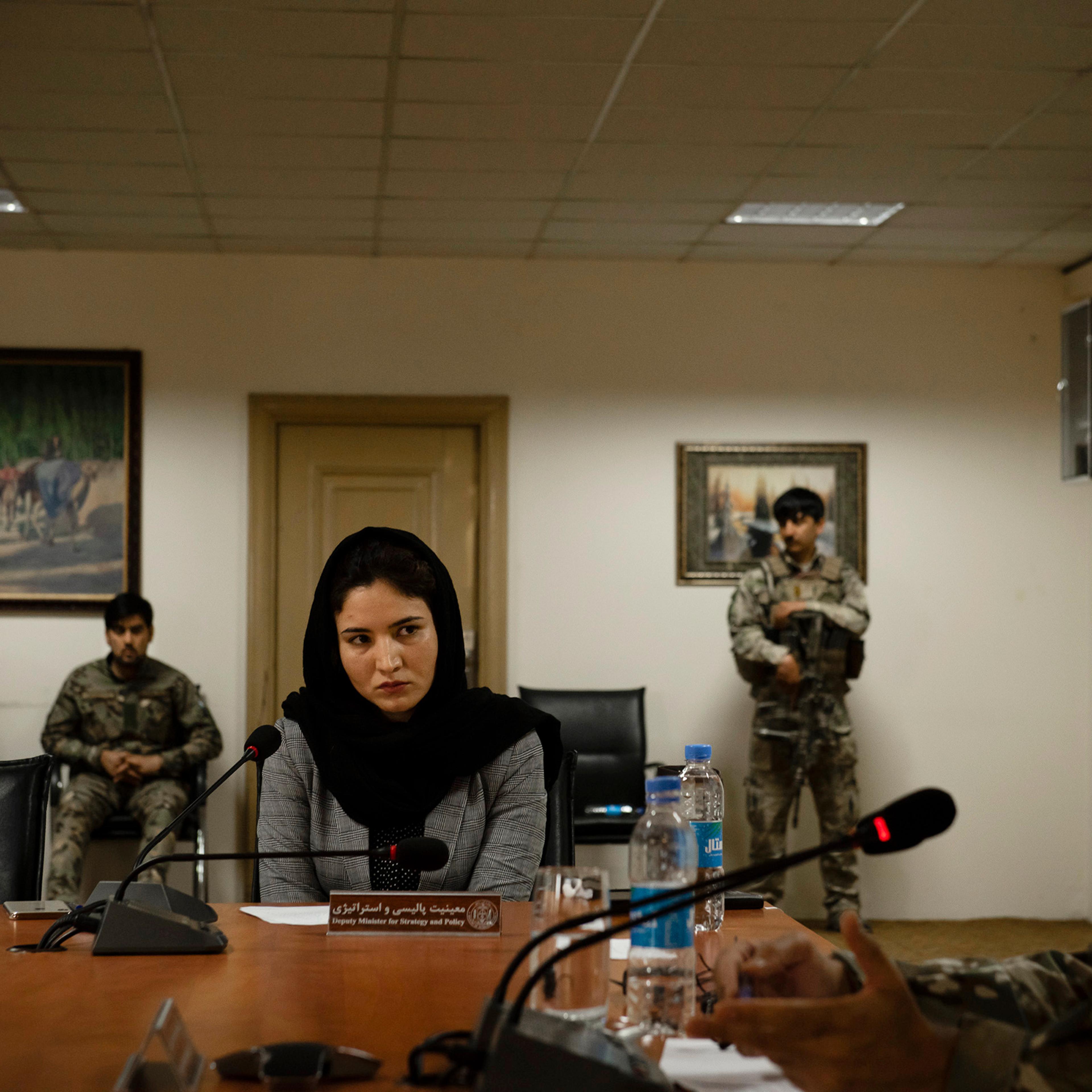 Hosna Jalil, then deputy minister of the interior, at a government meeting where only one other woman, Kabul's deputy governor, was present, in Kabul on June 20, 2020.
