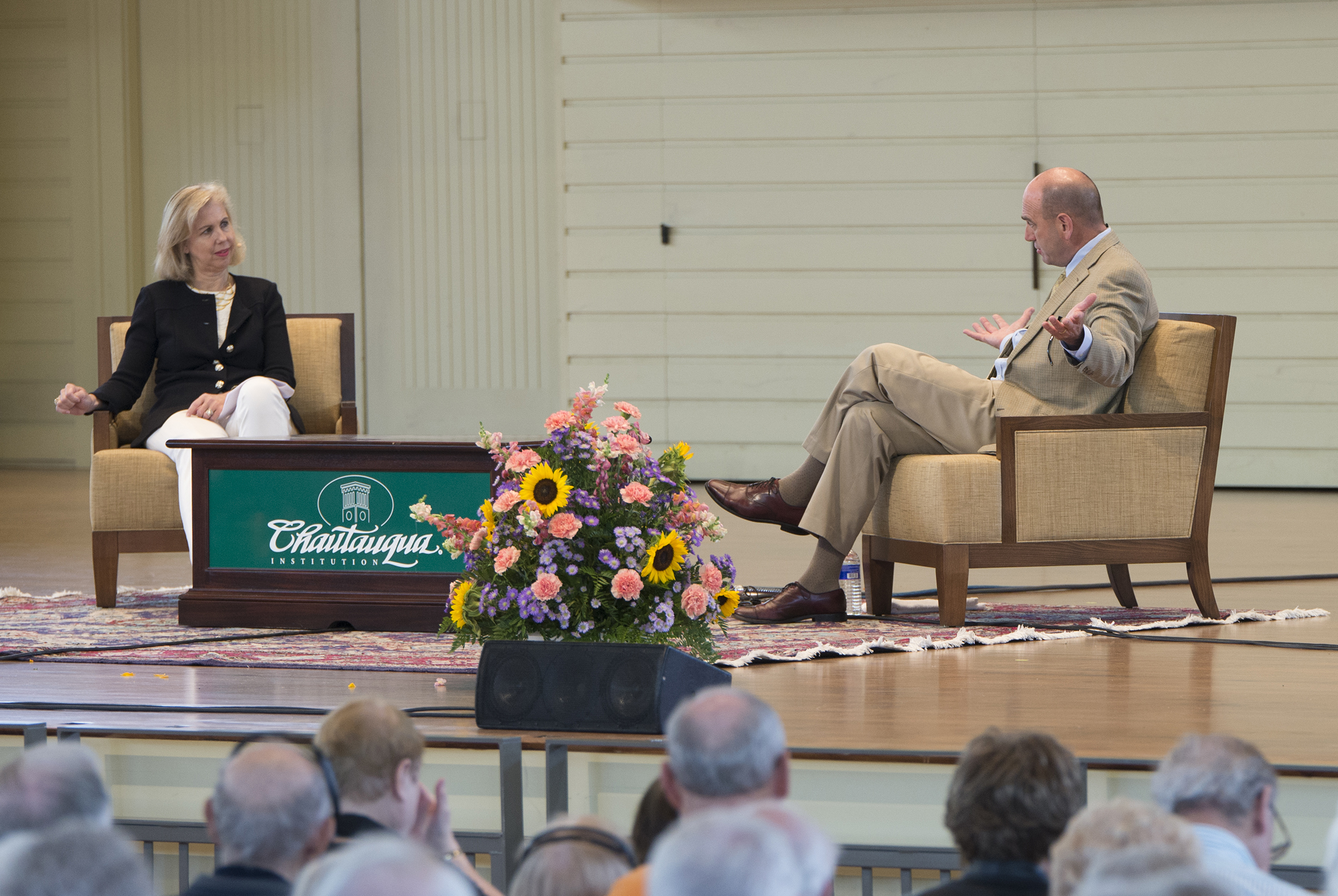 TIME editor Nancy Gibbs with former TIME editor-at-large David Von Drehle at the Chautauqua Institution on Aug. 17.