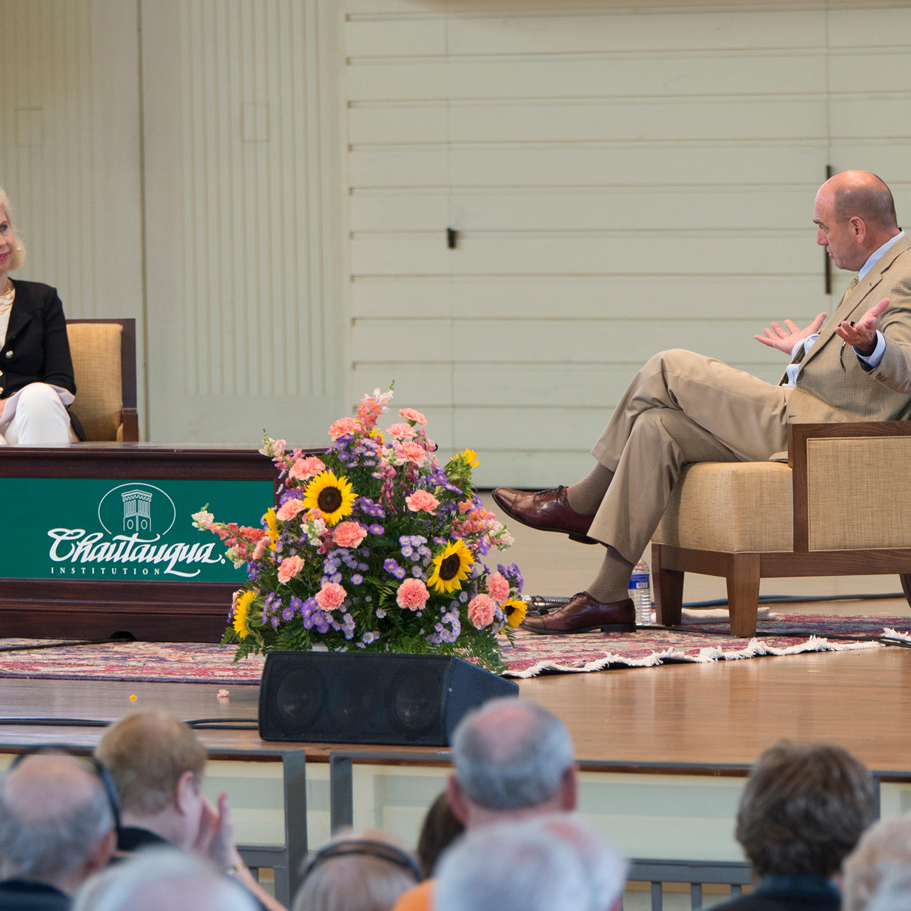TIME editor Nancy Gibbs with former TIME editor-at-large David Von Drehle at the Chautauqua Institution on Aug. 17.