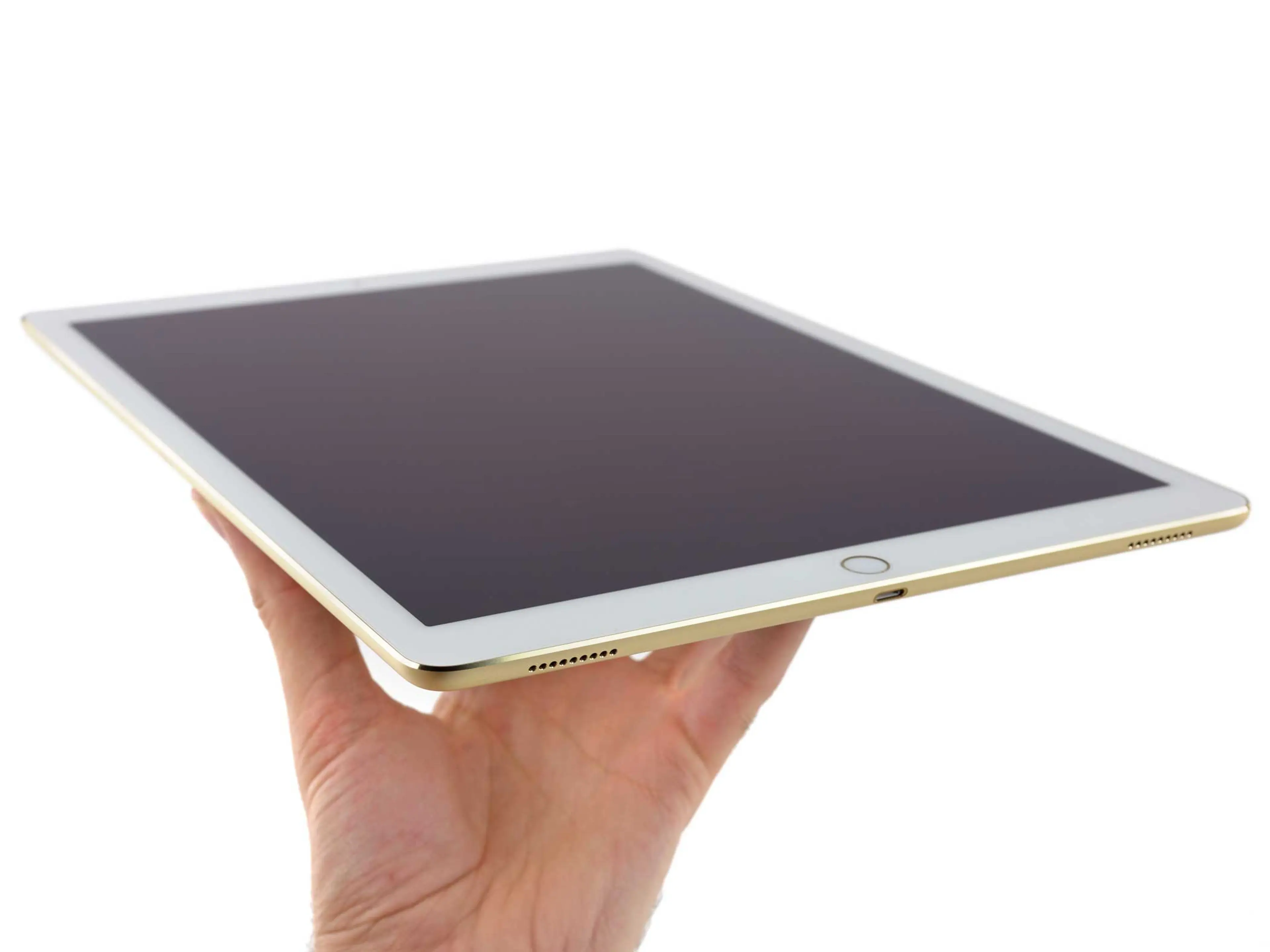Two of the iPad Pro's four speakers are located at the bottom of the device near the Lightning connector.