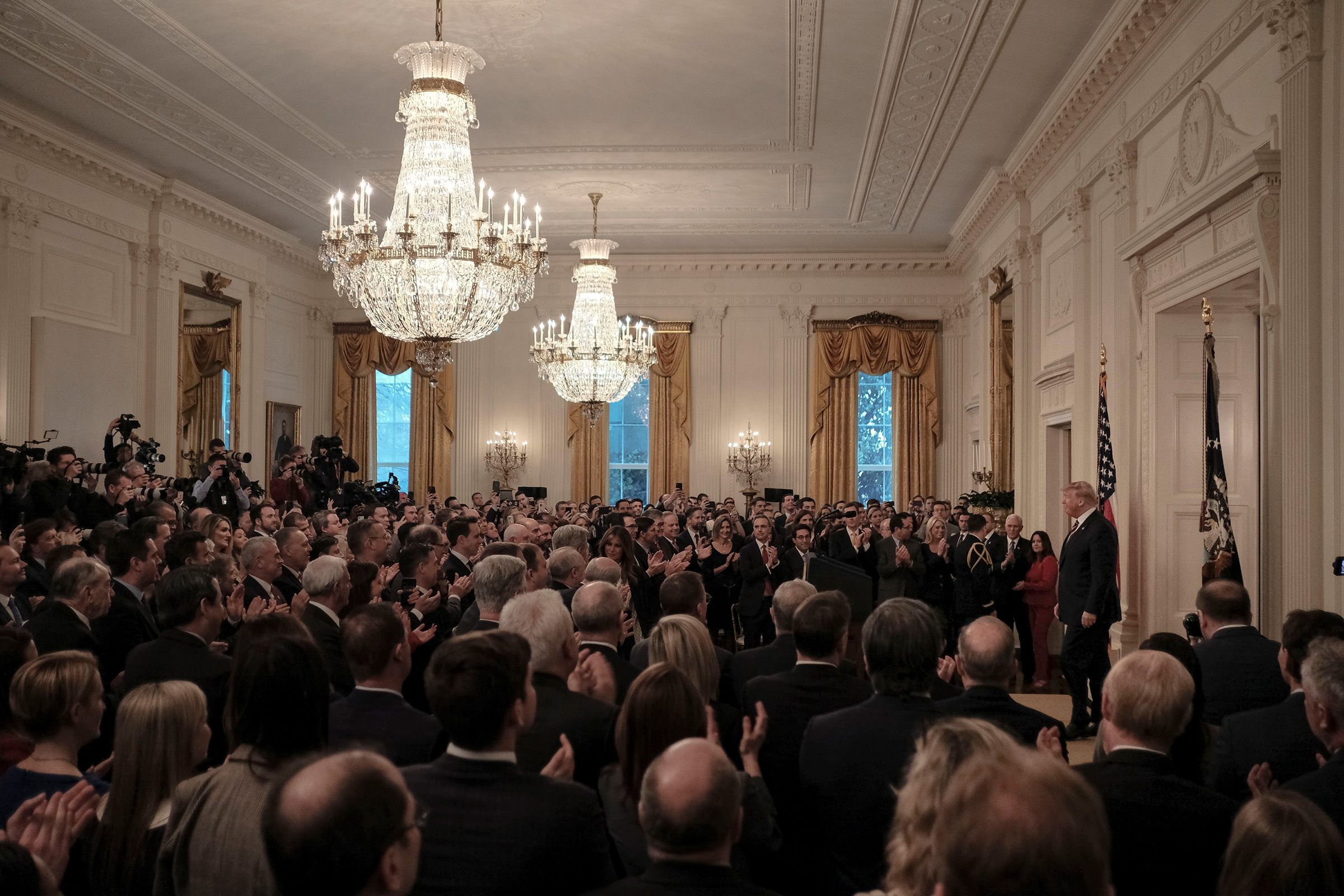 2/6/20, The White House, Washington, D.C. President Donald Trump delivers a post acquittal remarks to supporters in the East Room of the White House in Washington, D.C. on Feb. 6, 2020.Gabriella Demczuk / TIME