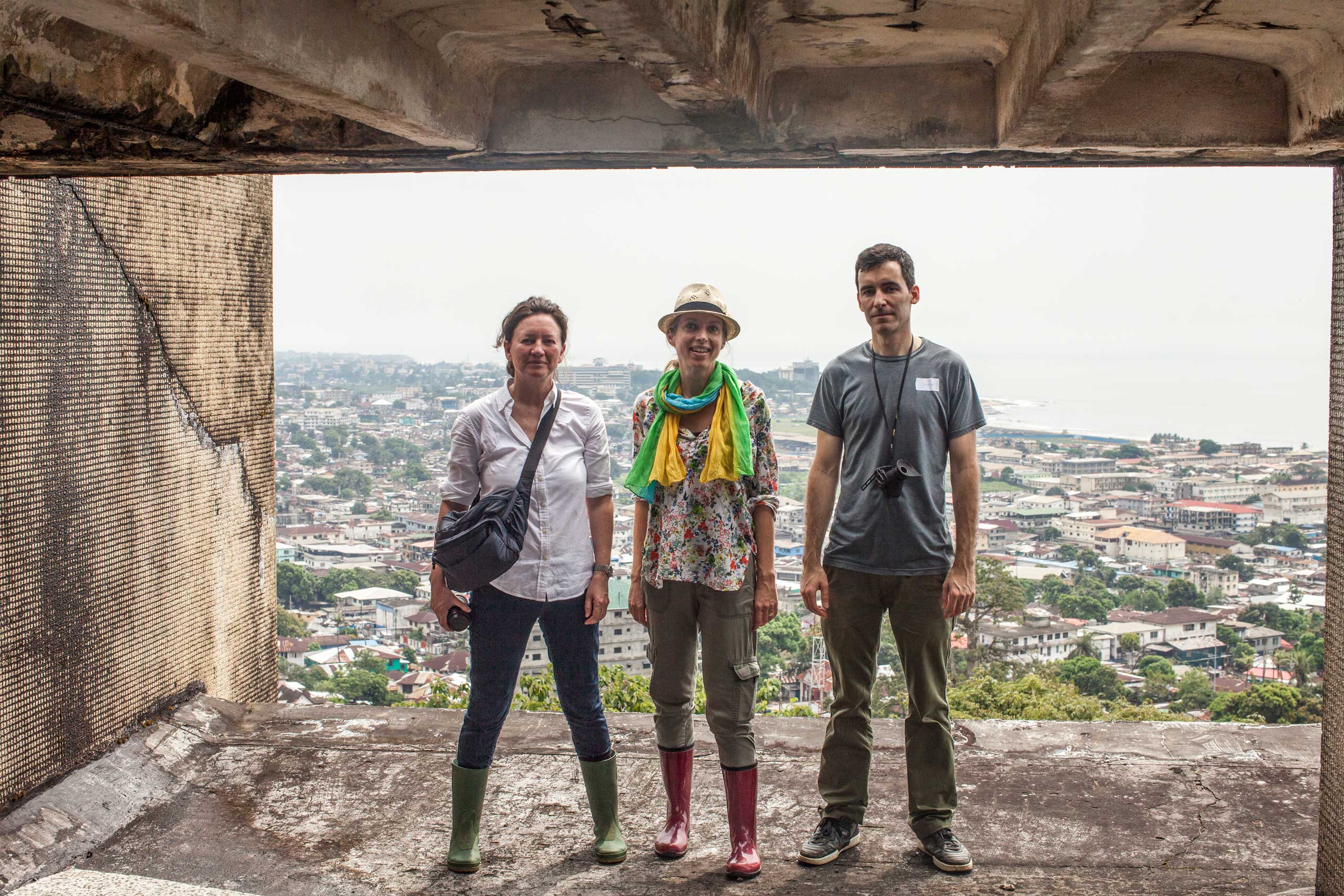 Photographer Jackie Nickerson (left), TIME's Africa Bureau Chief Aryn Baker, and TIME's Deputy Director of Photography Paul Moakley in Monrovia, Liberia