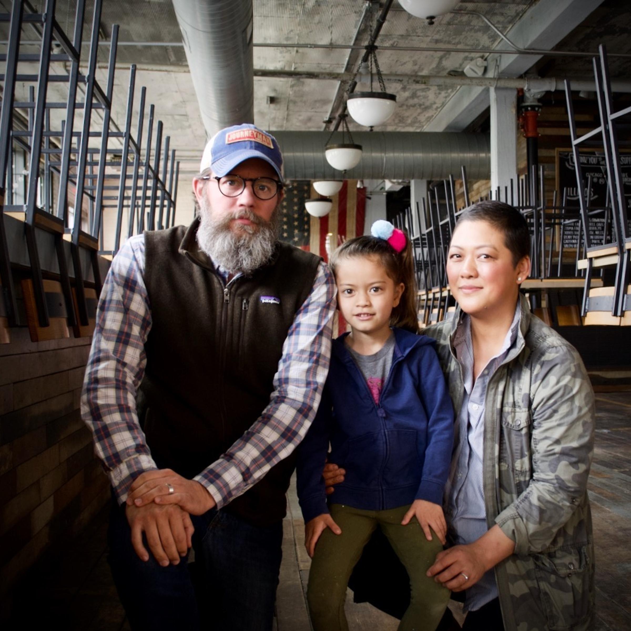 Bill and Johanna Welter, founders of Journeyman Distillery, and their daughter Islay.