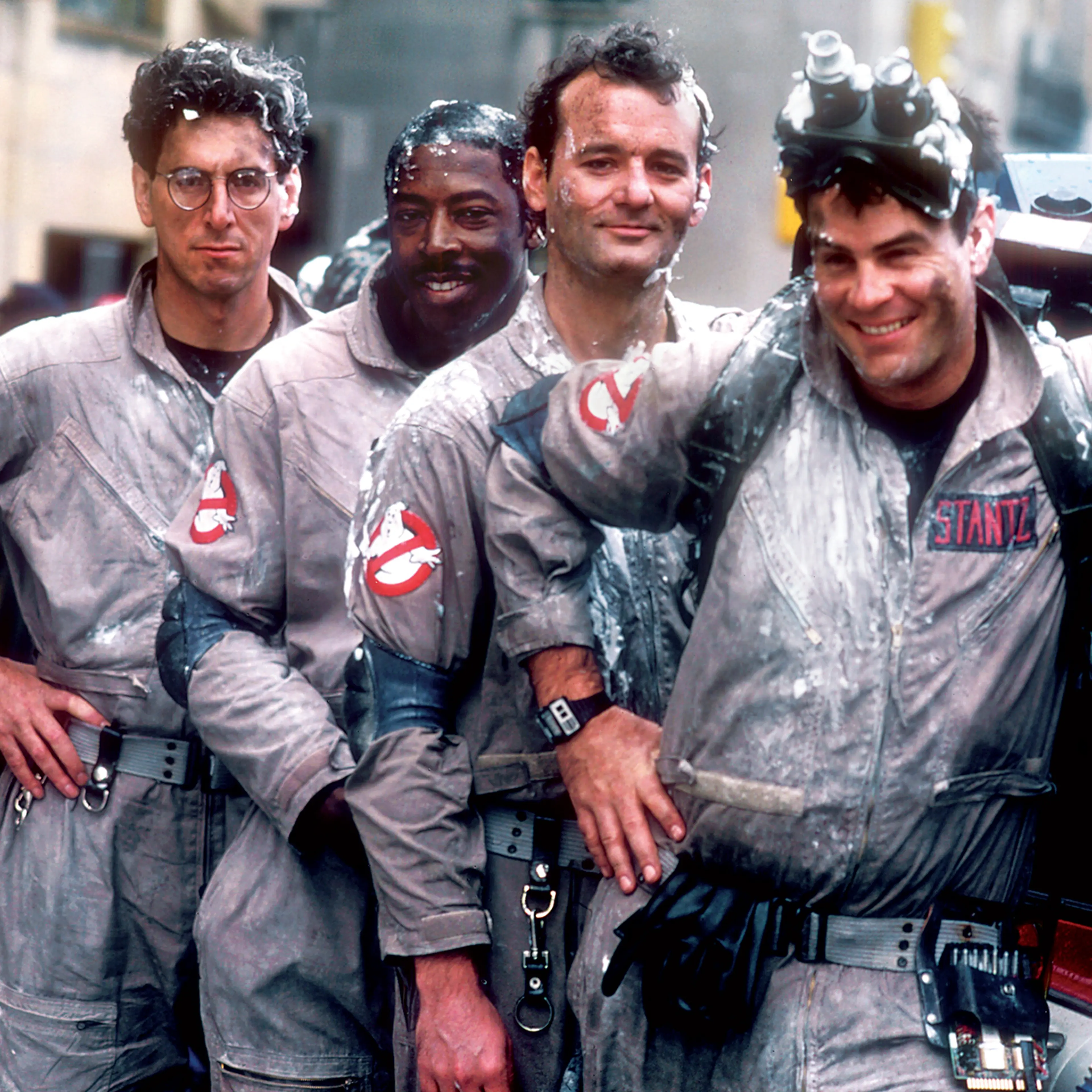 From left: Harold Ramis, Ernie Hudson, Bill Murray and Dan Aykroyd in Ghostbusters.