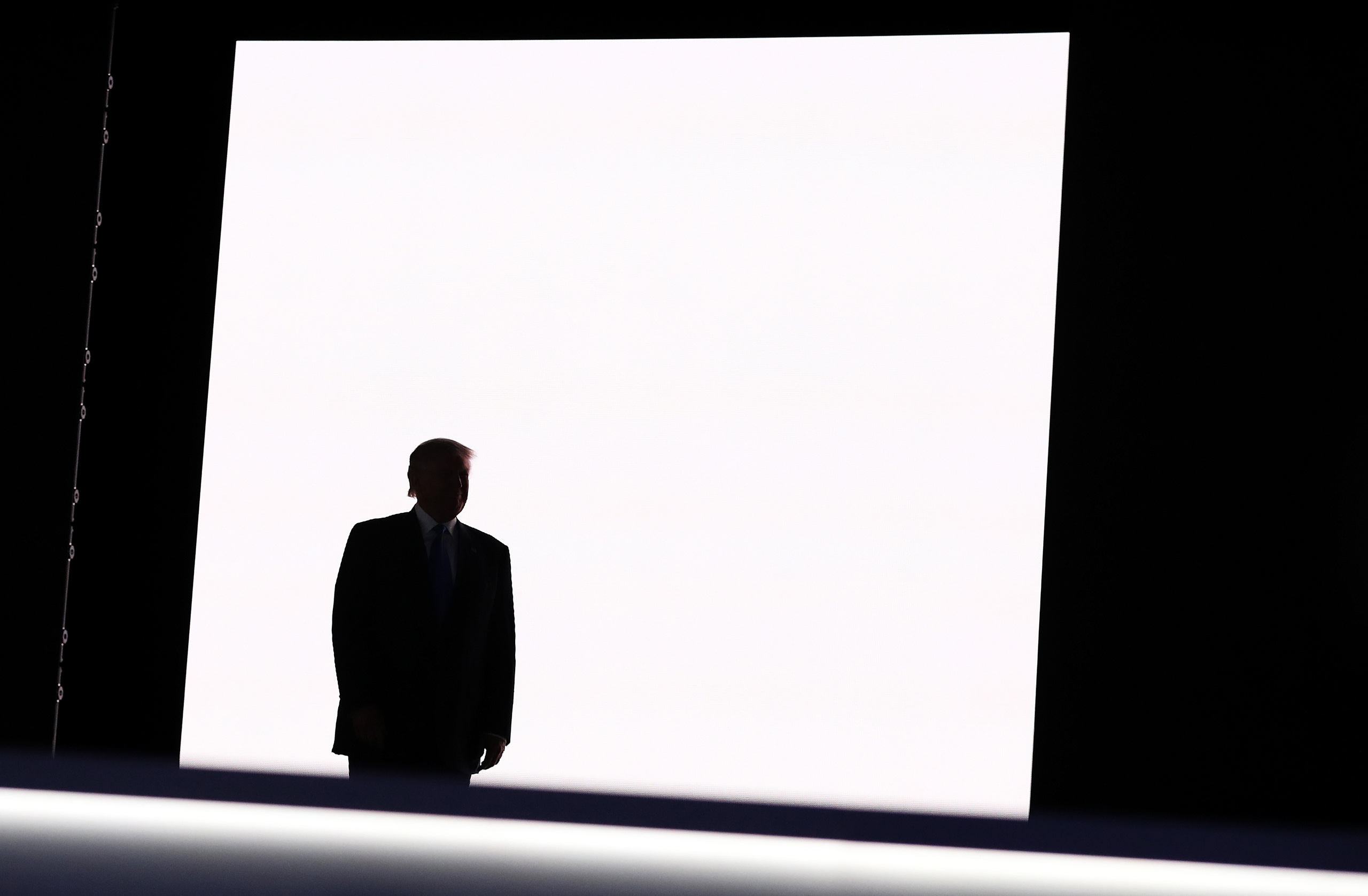 Presumptive Republican presidential nominee Donald Trump walks on stage to introduce his wife Melania on the first day of the Republican National Convention at the Quicken Loans Arena in Cleveland on July 18, 2016.
