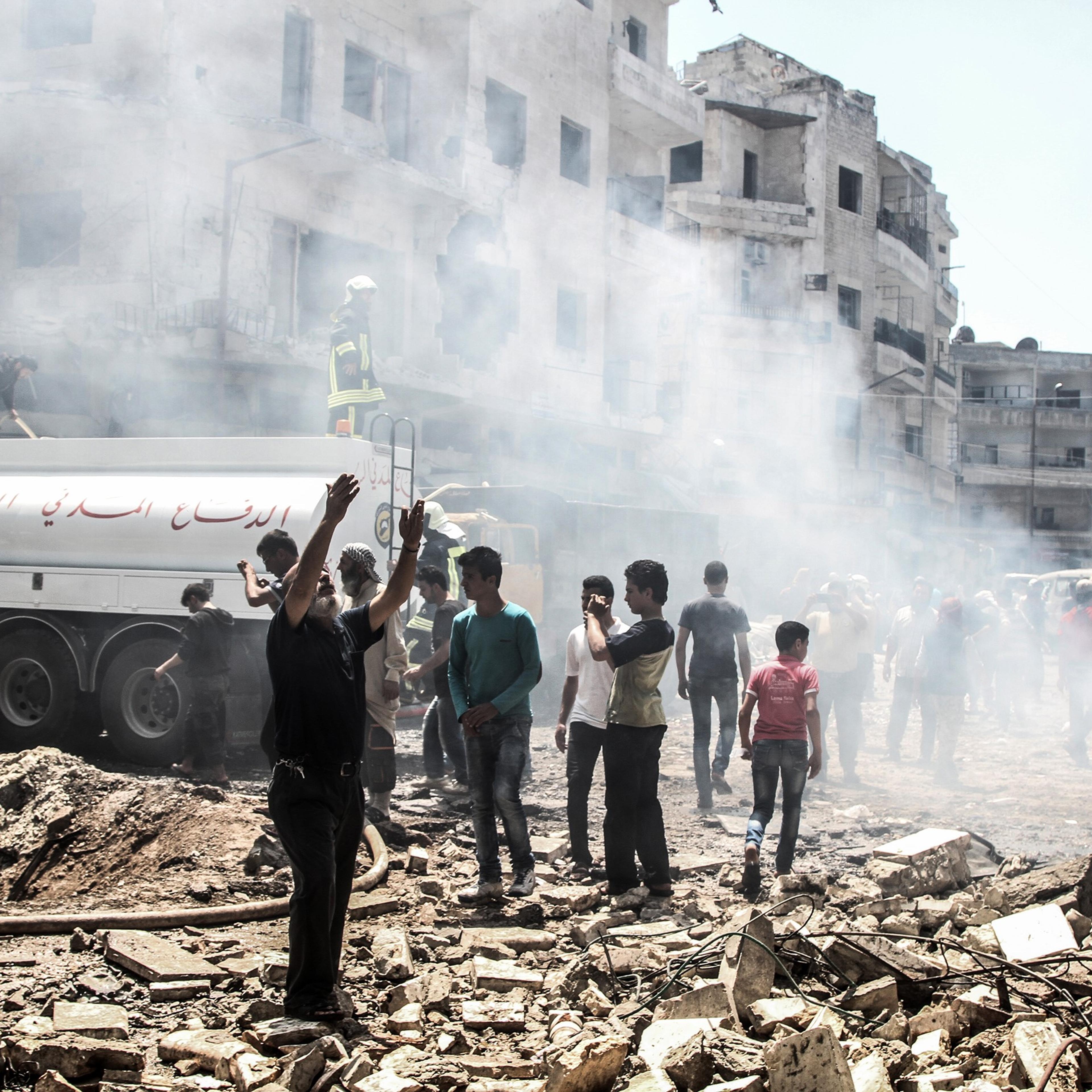 Syrian army airstrikes hit a bazaar in Idlib