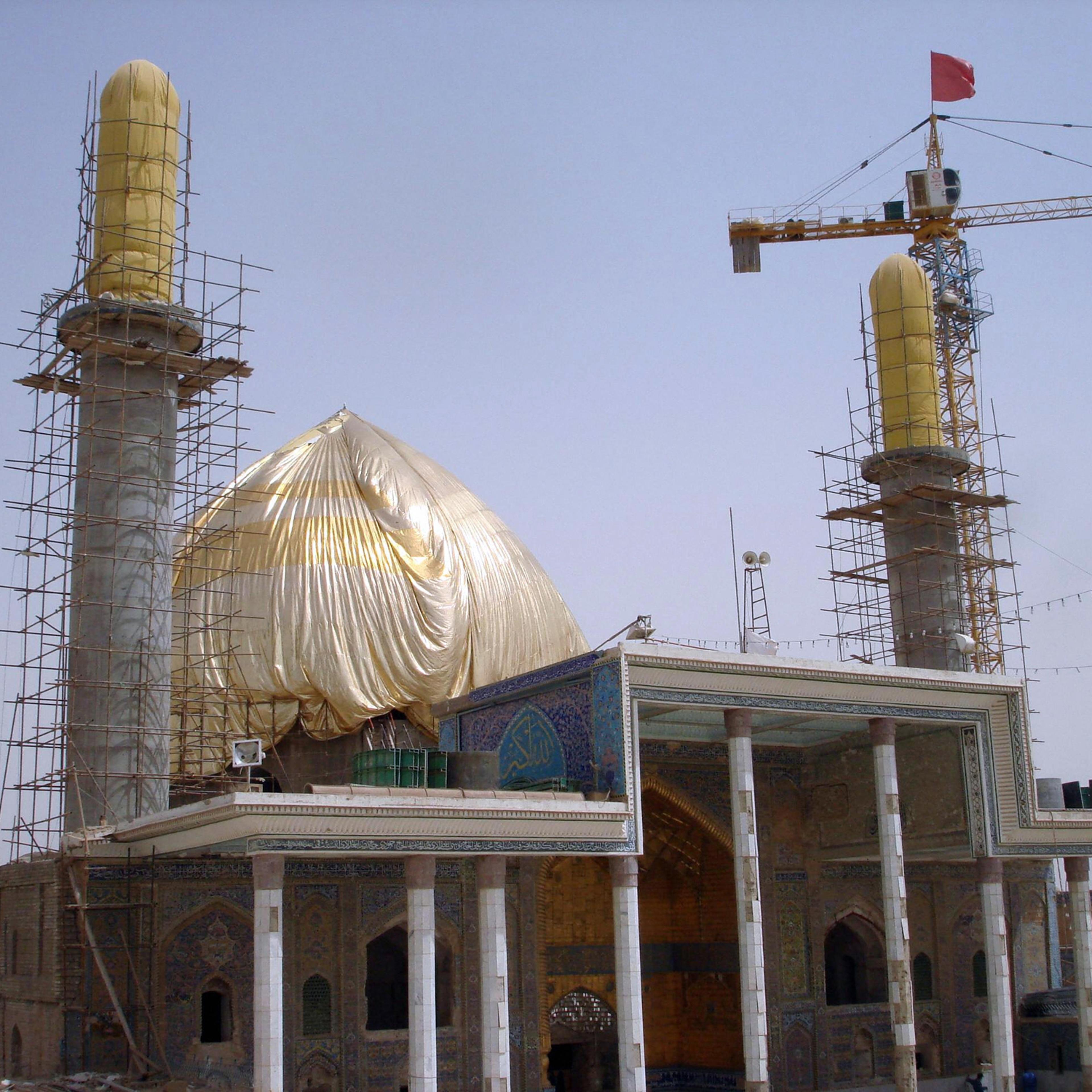 The rebuilt dome and minarets of Samarra Shiite shrine seen in 2009. The shrine was bombed in 2006 in an attack which unleashed a wave of sectarian bloodletting that claimed tens of thousands of lives.