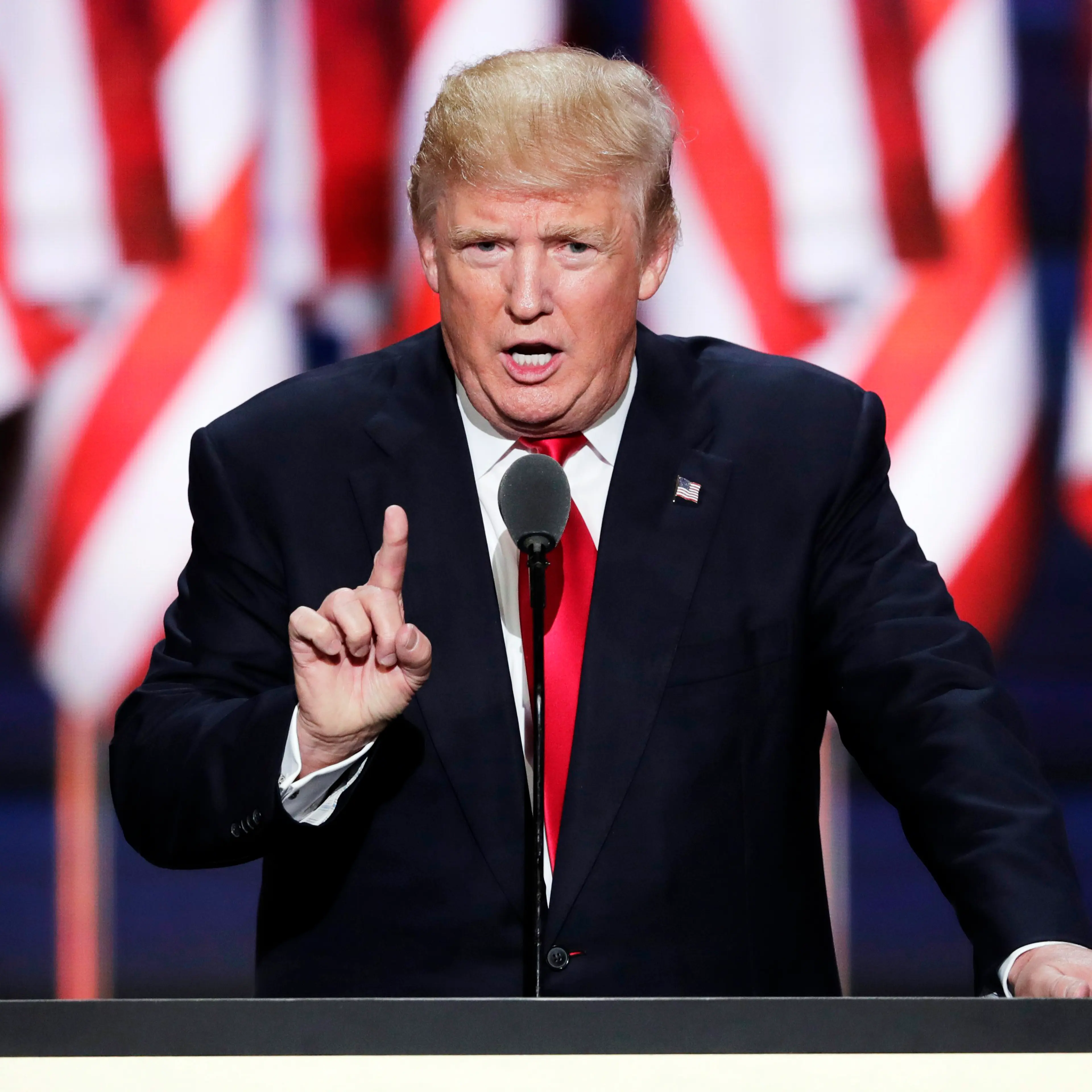 Republican presidential candidate Donald Trump speaks during the final day of the Republican National Convention in Cleveland, Thursday, July 21, 2016.