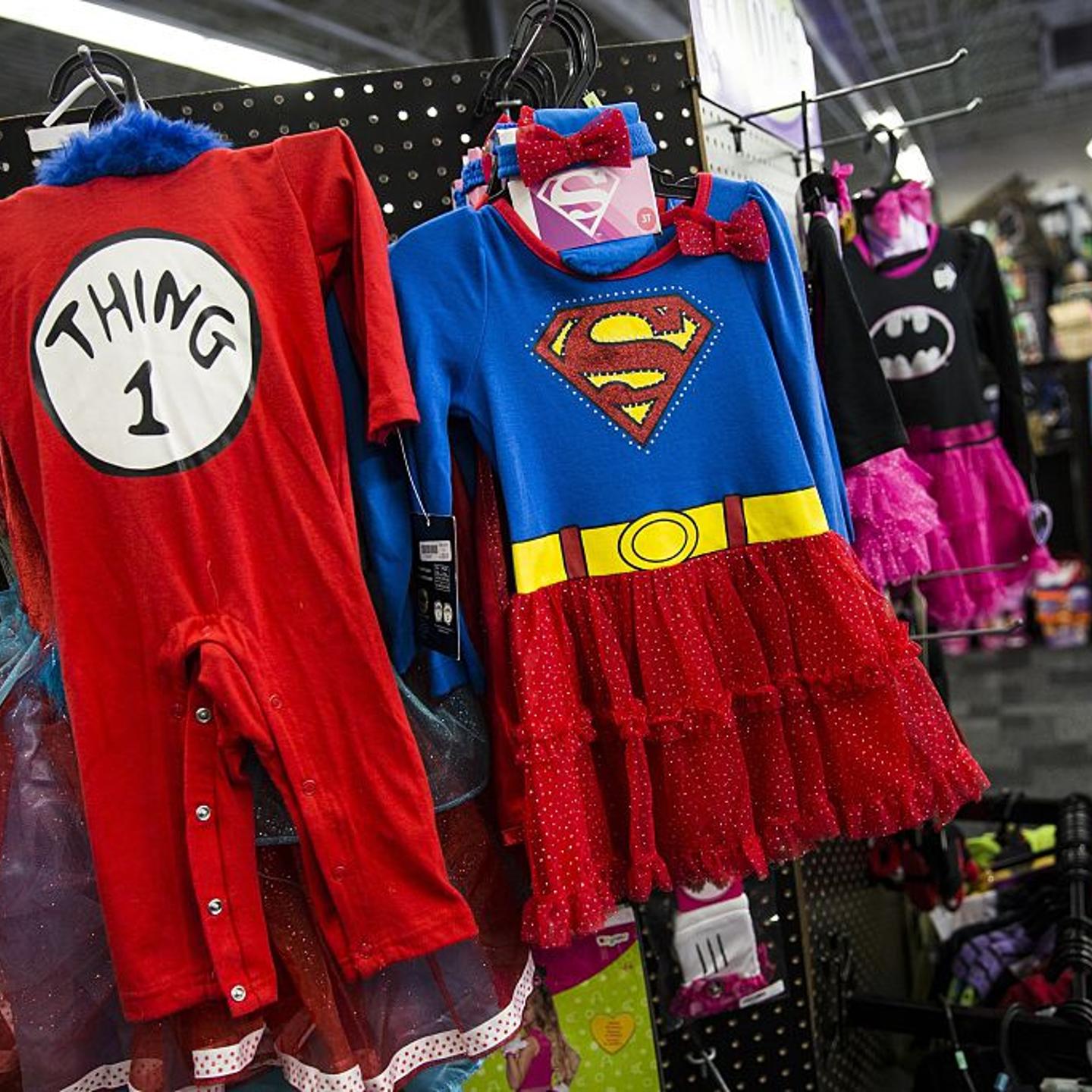 Children's costumes on display at the Spirit Halloween store in Rockville, Maryland on October 29, 2015 ahead of the Halloween.