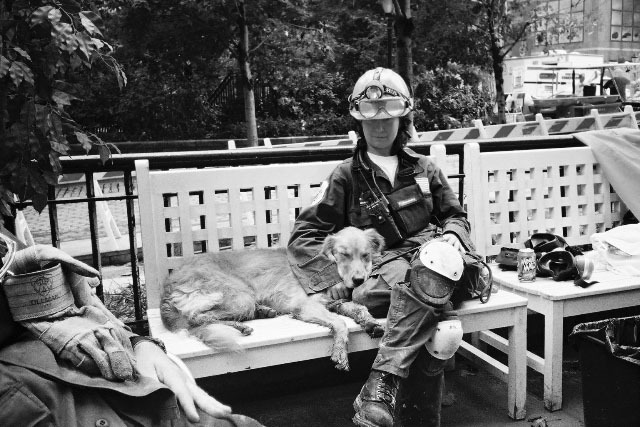 Collect picture of Bretagne taking a nap with Deniese while working at 9/11 site.Almost three thousand people died in the attacks of 9/11 and in the immediate days that followed nearly 100 search and rescue dogs and their owners scoured Ground Zero for s