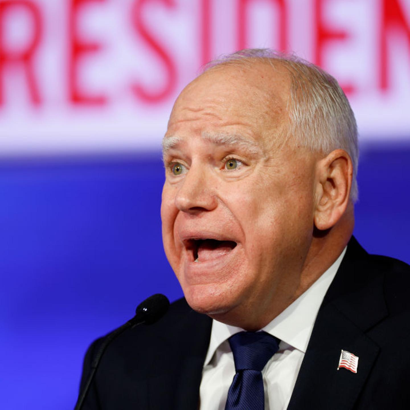 Democratic vice presidential candidate, Minn. Gov. Tim Walz, speaks during a debate at the CBS Broadcast Center in New York City on Oct. 1, 2024.