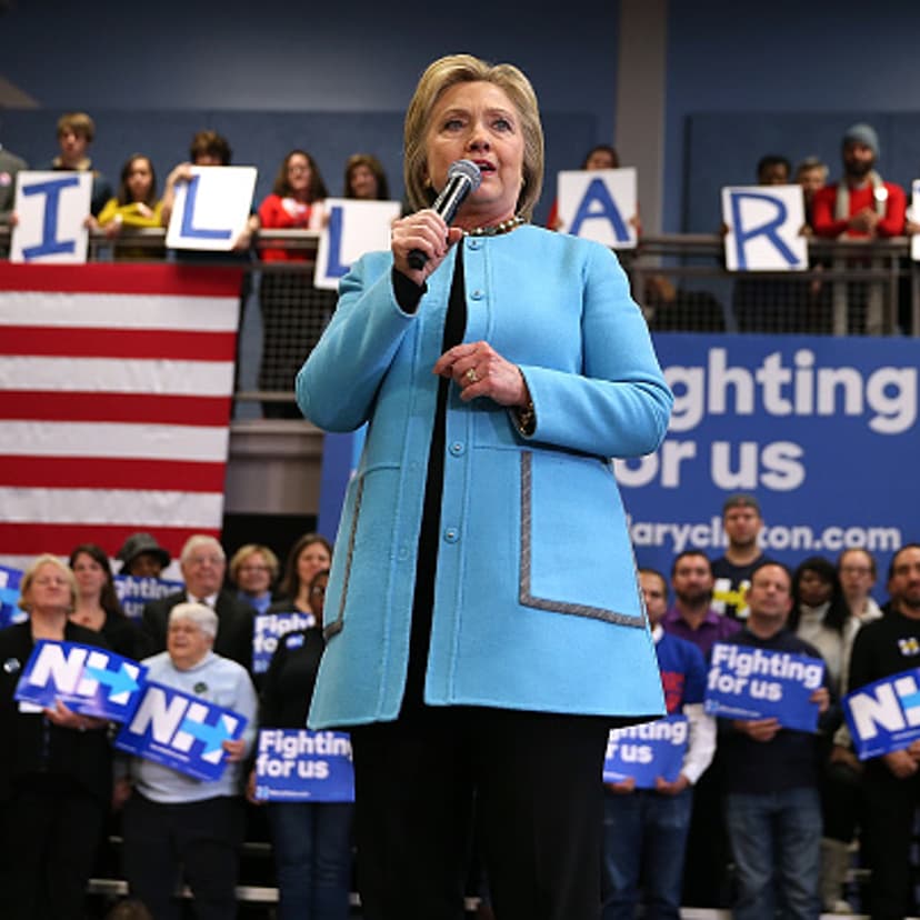Democratic presidential candidate former Secretary of State Hillary Clinton speaks during a "Get Out The Vote Clinton Family Event" at Manchester Community College on February 8, 2016 in Manchester, New Hampshire.